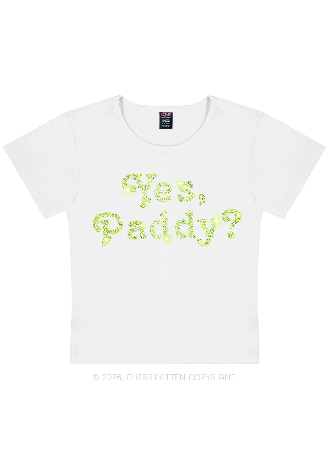 Rhinestone Yes Paddy St Patricks Y2K Baby Tee Cherrykitten - Image 4