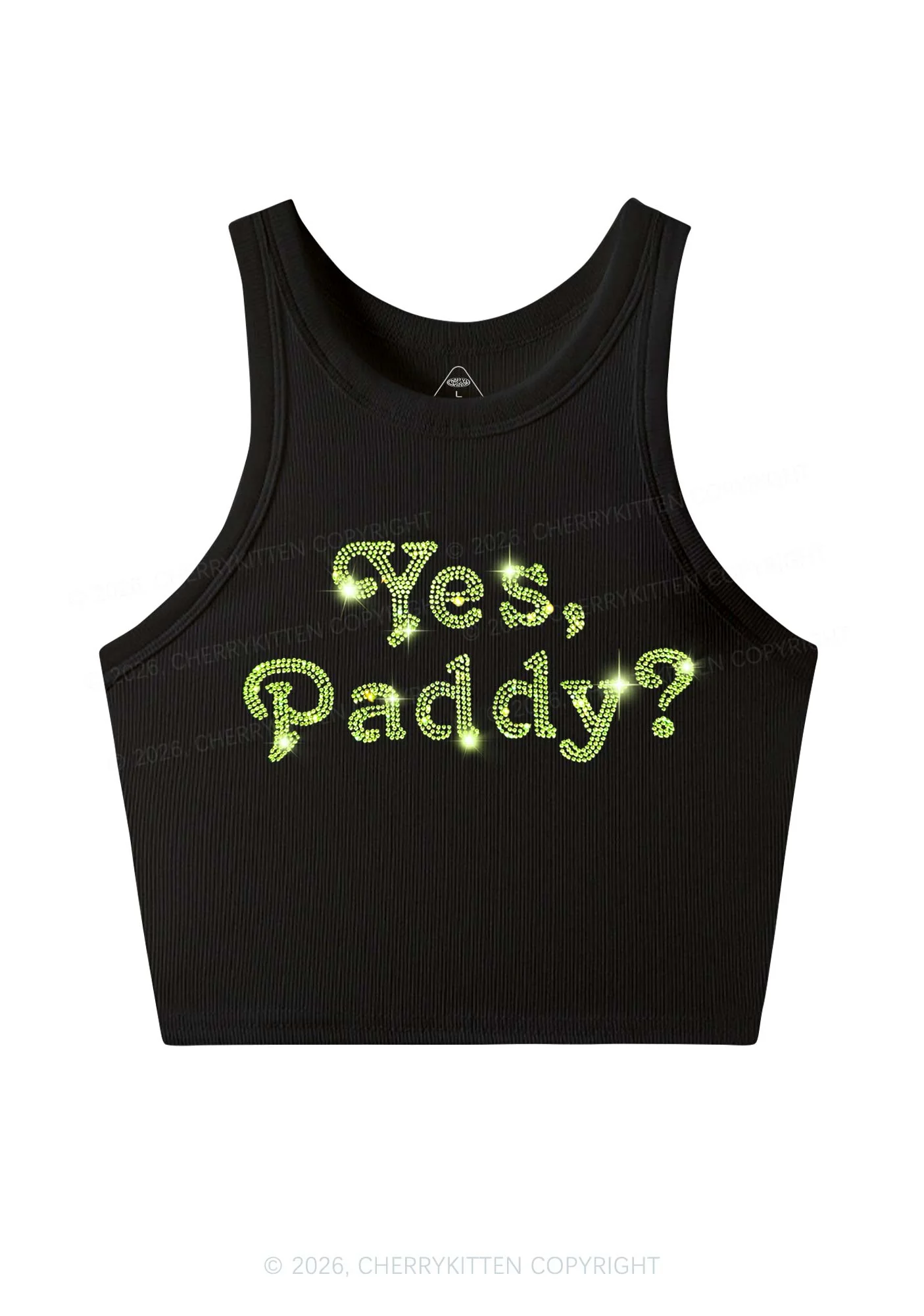 Rhinestone Yes Paddy St Patricks Y2K Crop Tank Top Cherrykitten - Image 3