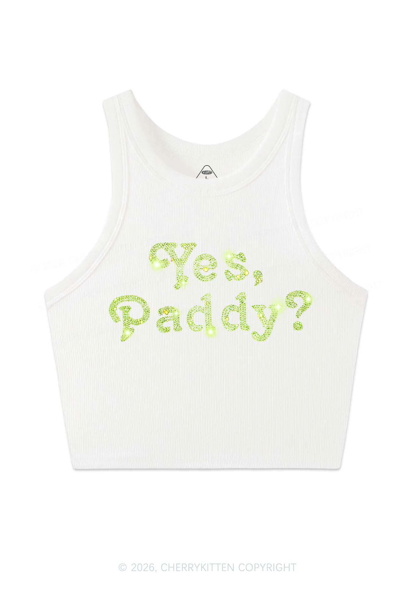 Rhinestone Yes Paddy St Patricks Y2K Crop Tank Top Cherrykitten - Image 4