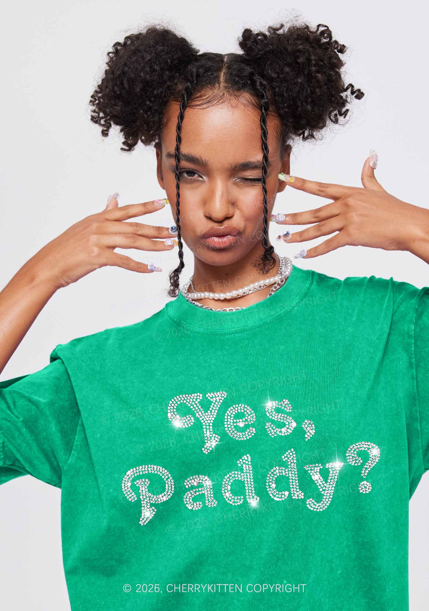 Rhinestone Yes Paddy St Patricks Y2K Shirts Washed Tee Cherrykitten - Image 2