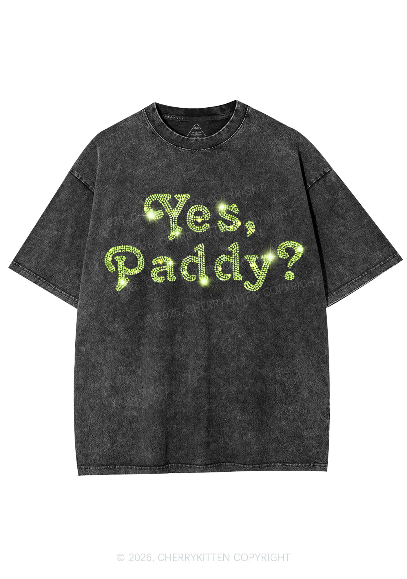 Rhinestone Yes Paddy St Patricks Y2K Shirts Washed Tee Cherrykitten - Image 3