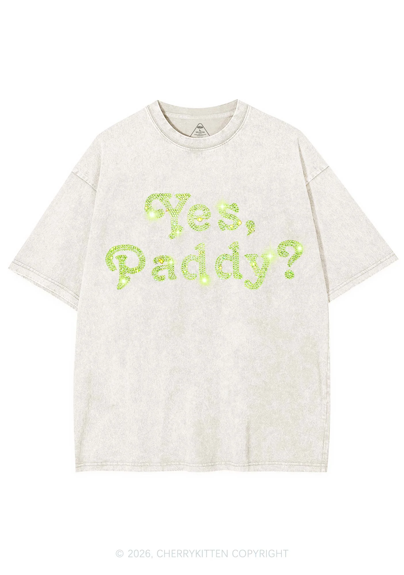 Rhinestone Yes Paddy St Patricks Y2K Shirts Washed Tee Cherrykitten - Image 4