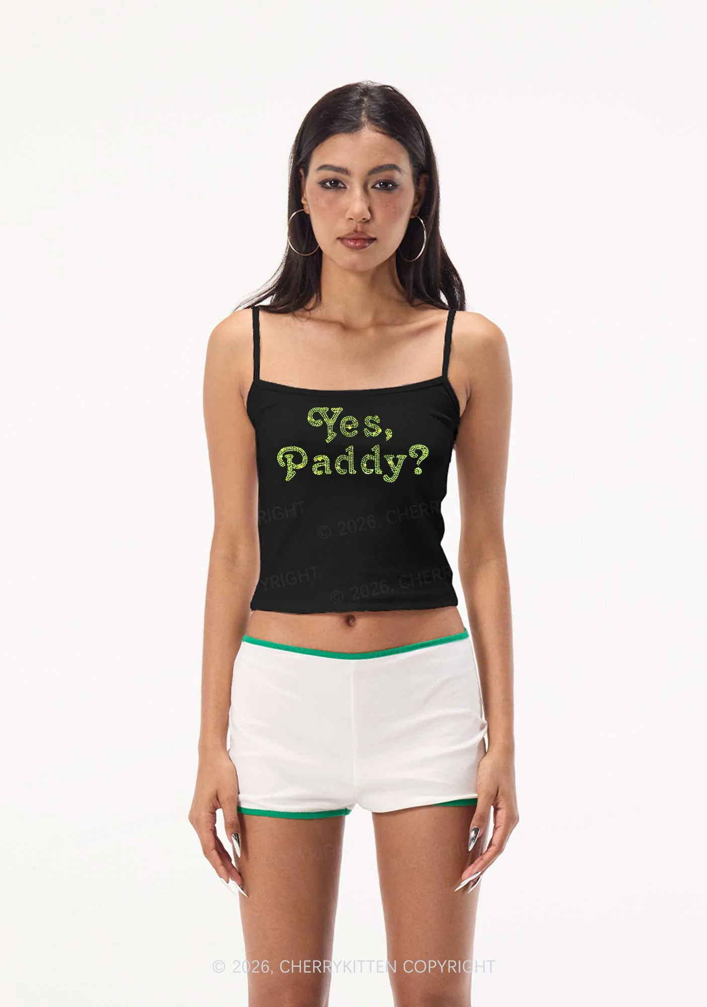 Rhinestone Yes Paddy St Patricks Y2K Spaghetti Strap Cami Cherrykitten - Image 2