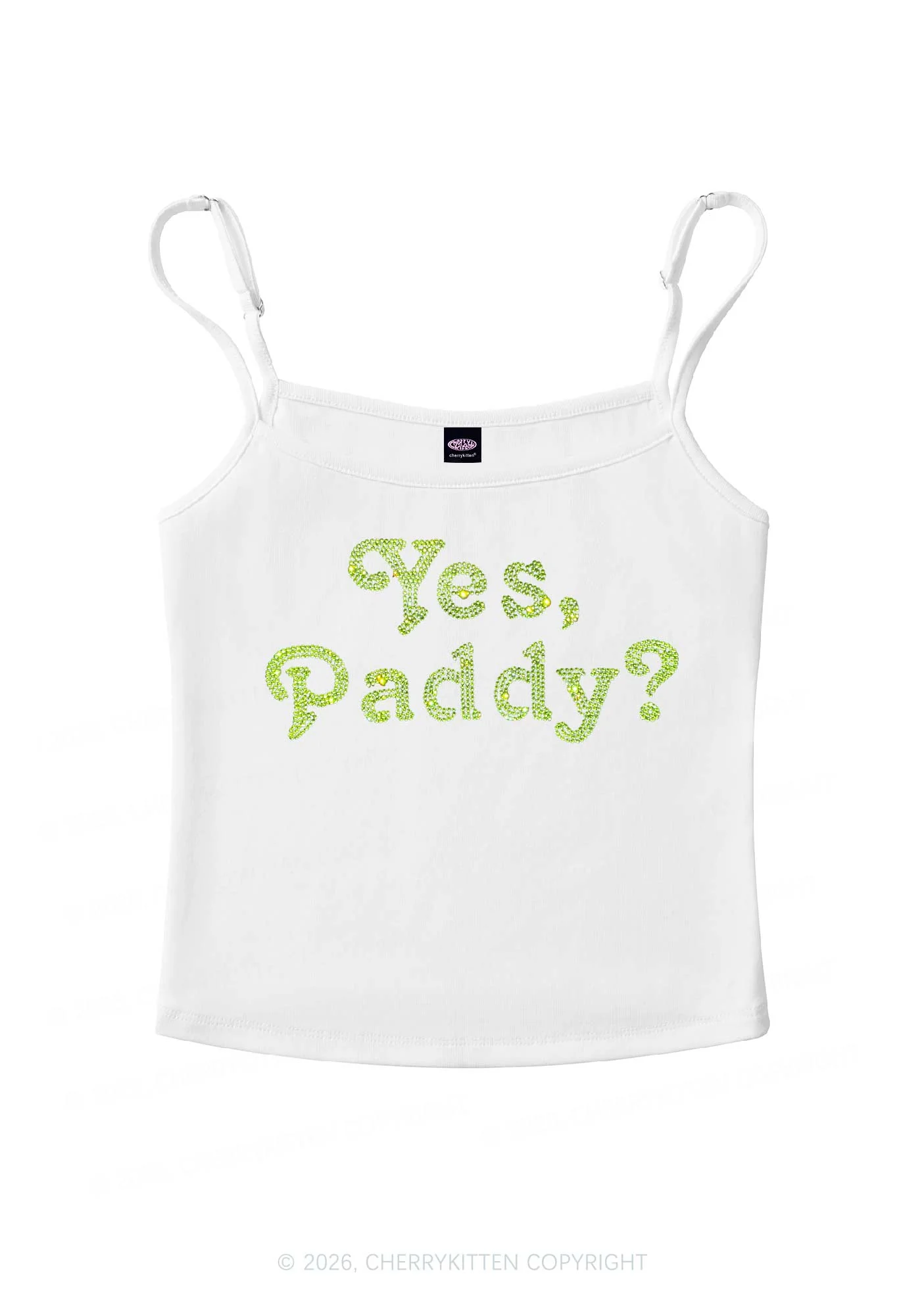 Rhinestone Yes Paddy St Patricks Y2K Spaghetti Strap Cami Cherrykitten - Image 3