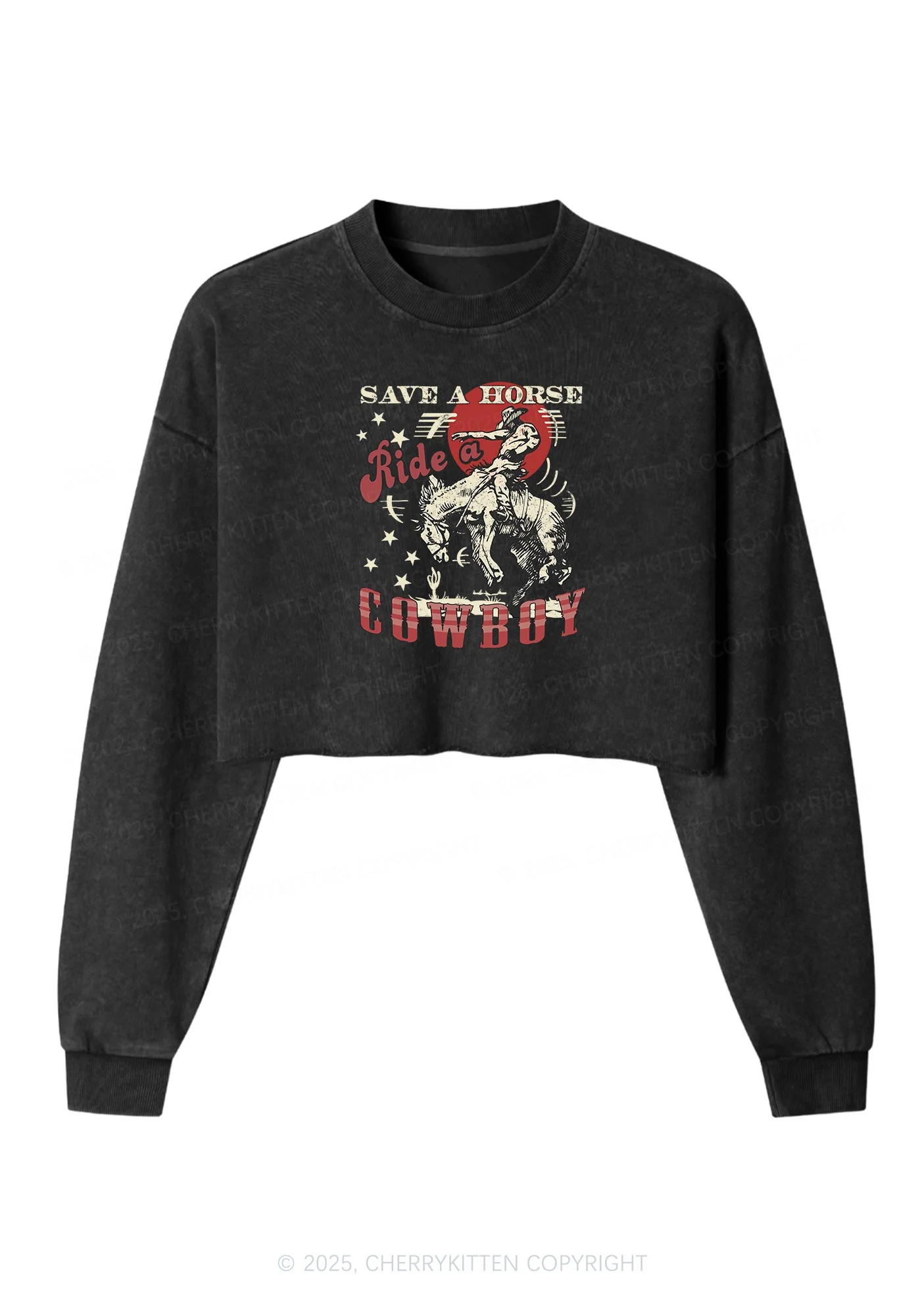Ride A Cowboy Y2K Crop Washed Sweatshirts Cherrykitten - Image 3