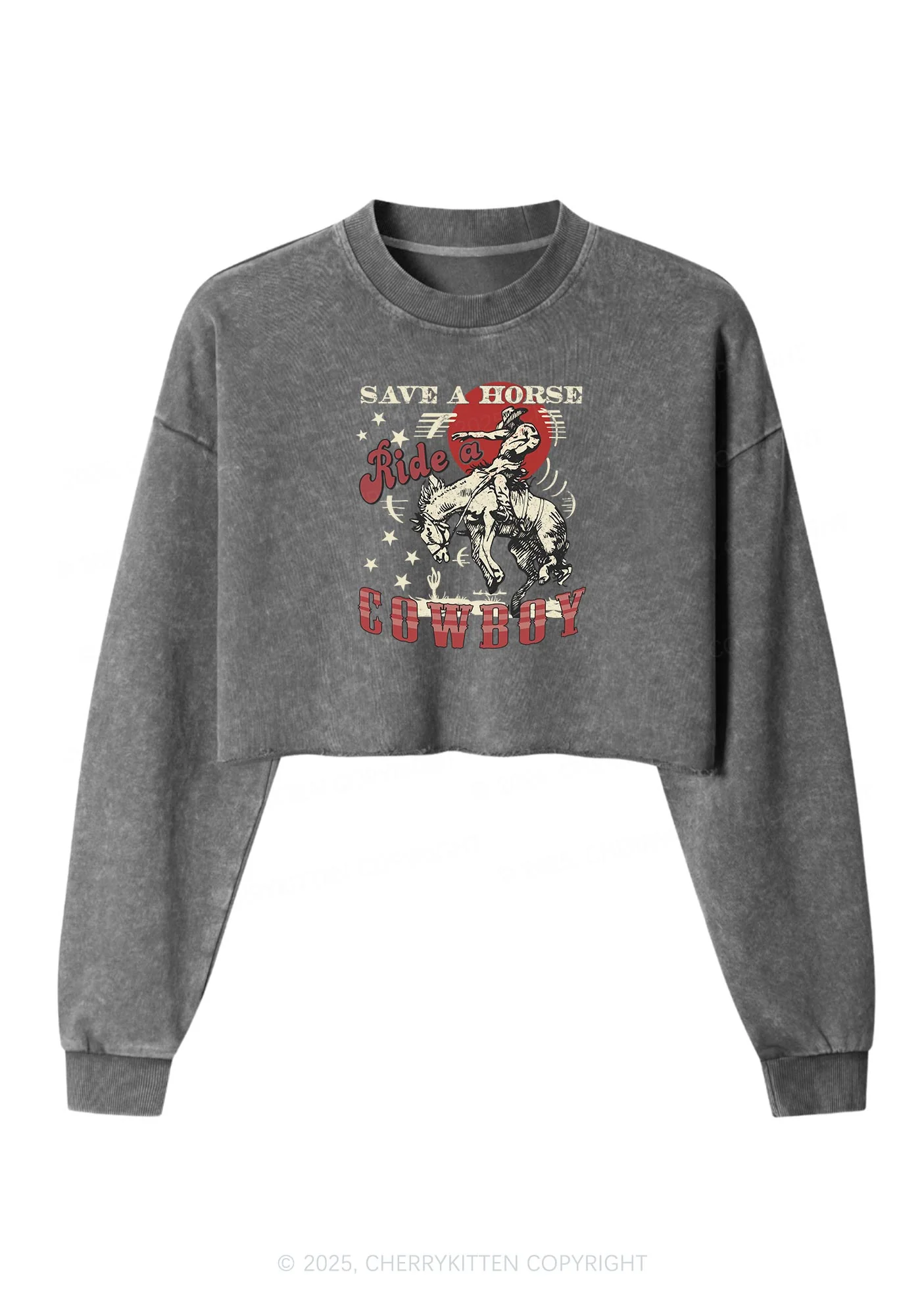 Ride A Cowboy Y2K Crop Washed Sweatshirts Cherrykitten - Image 4
