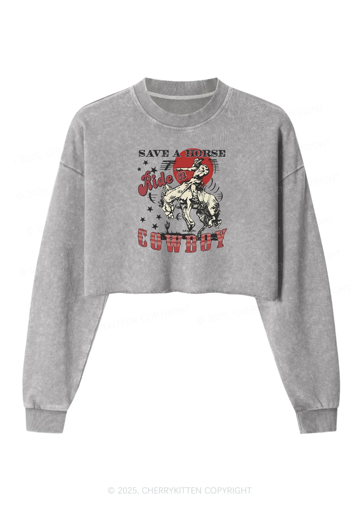 Ride A Cowboy Y2K Crop Washed Sweatshirts Cherrykitten - Image 5