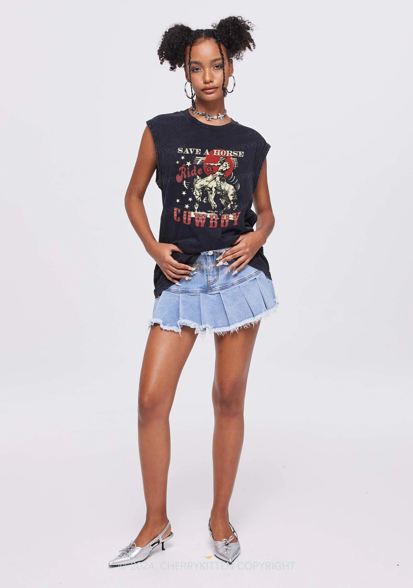 Ride A Cowboy Y2K Washed Tank Cherrykitten - Image 2