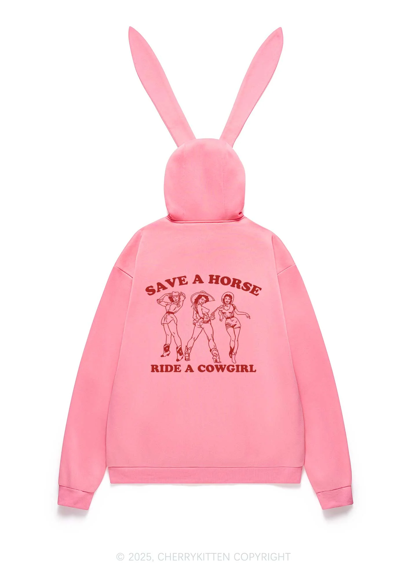 Ride A Cowgirl Pride Y2K Bunny Ear Zip Hoodie Cherrykitten - Image 3