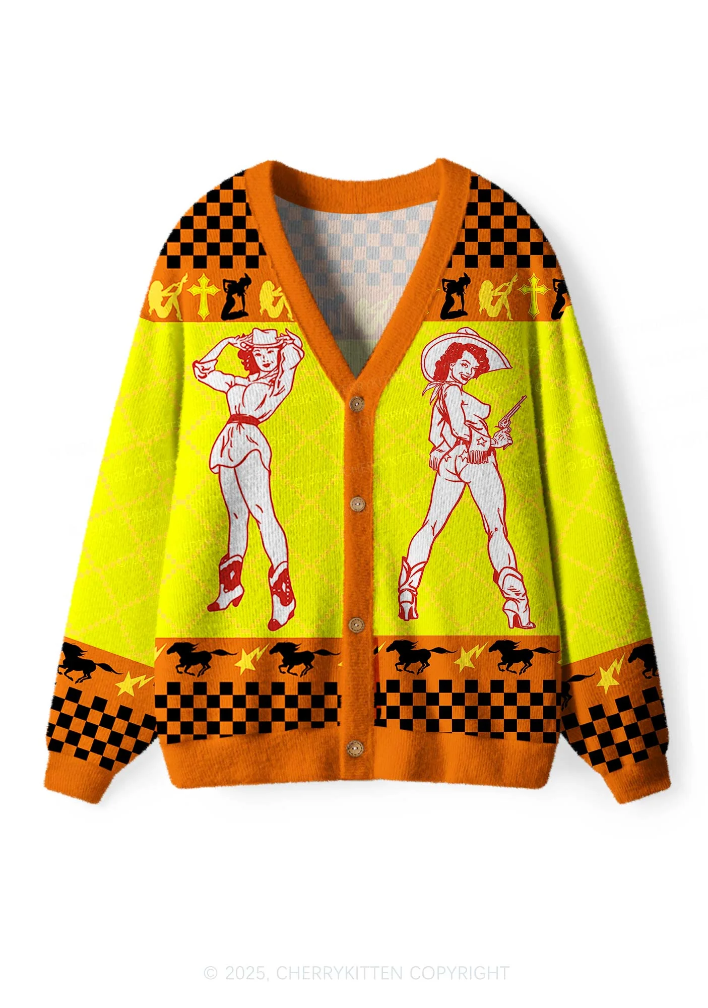 Ride A Cowgirl Pride Y2K Christmas Cardigan Knit Sweatshirt Cherrykitten - Image 2