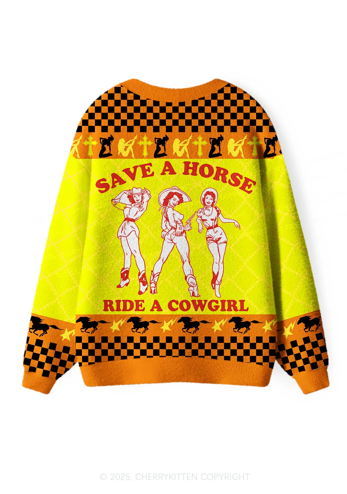 Ride A Cowgirl Pride Y2K Christmas Cardigan Knit Sweatshirt Cherrykitten - Image 3