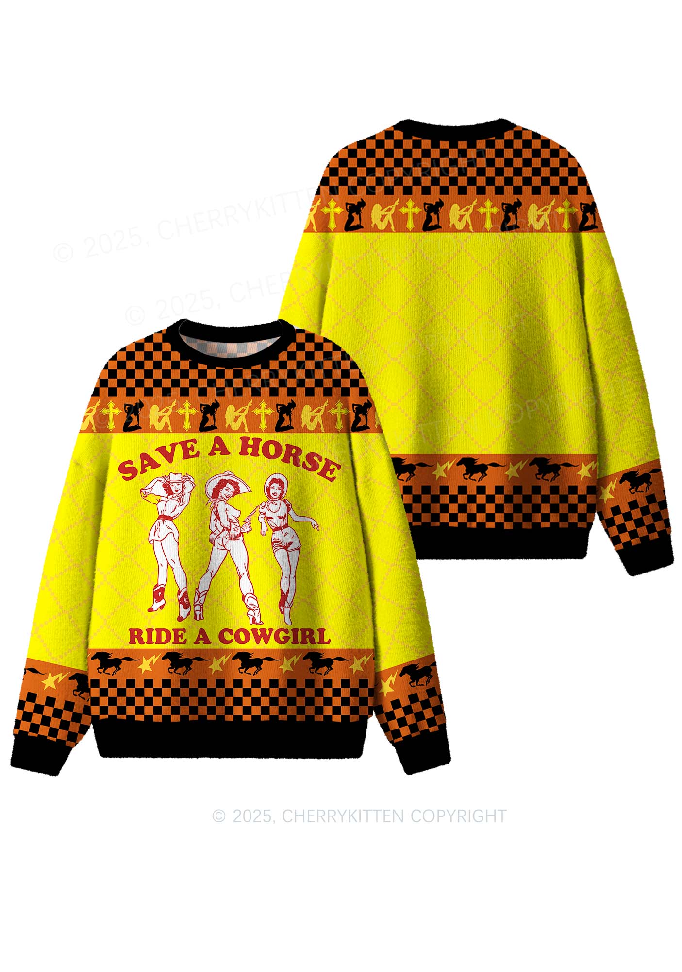 Ride A Cowgirl Pride Y2K Christmas Knit Sweatshirt Cherrykitten - Image 3