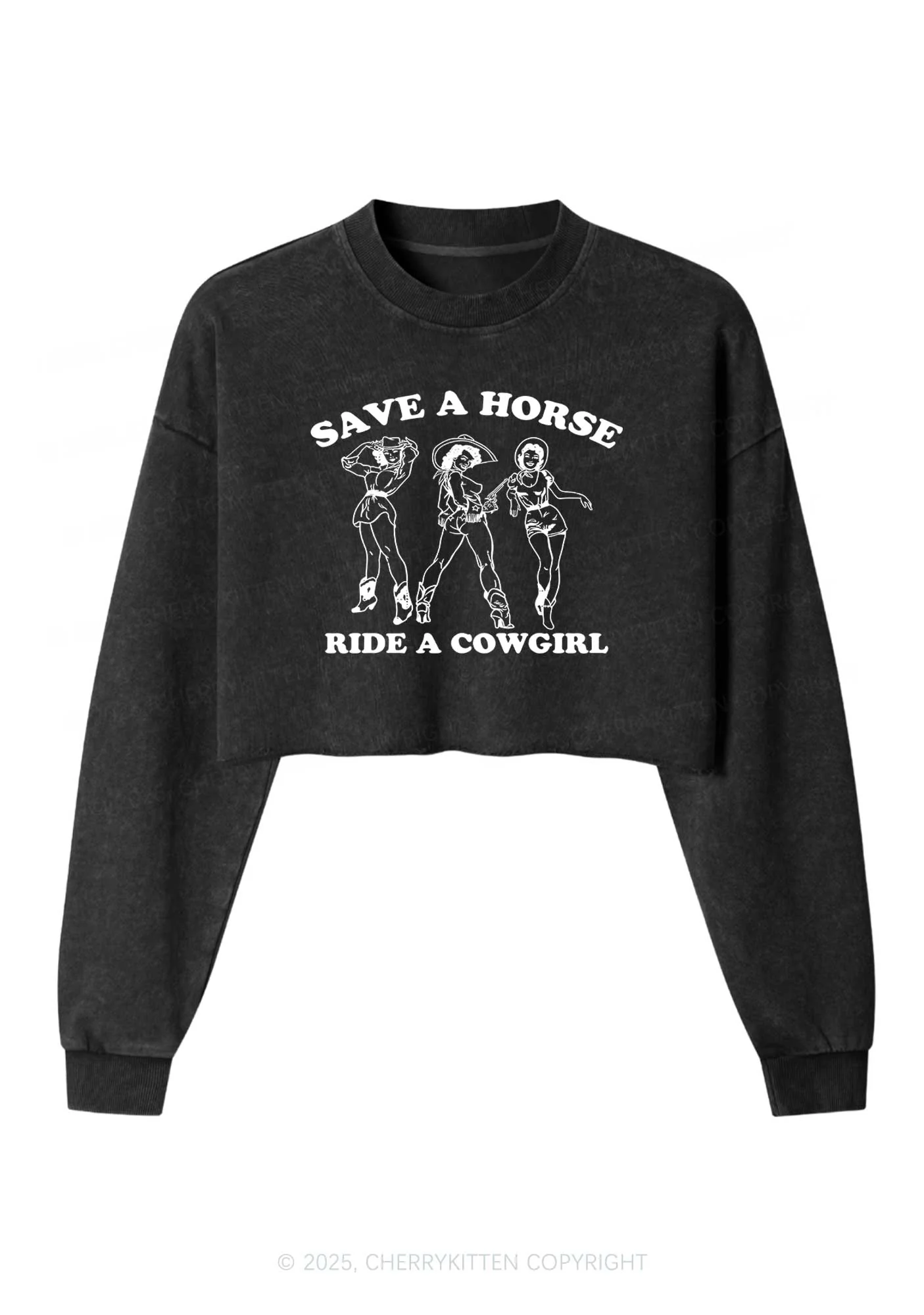 Ride A Cowgirl Pride Y2K Crop Washed Sweatshirts Cherrykitten - Image 2