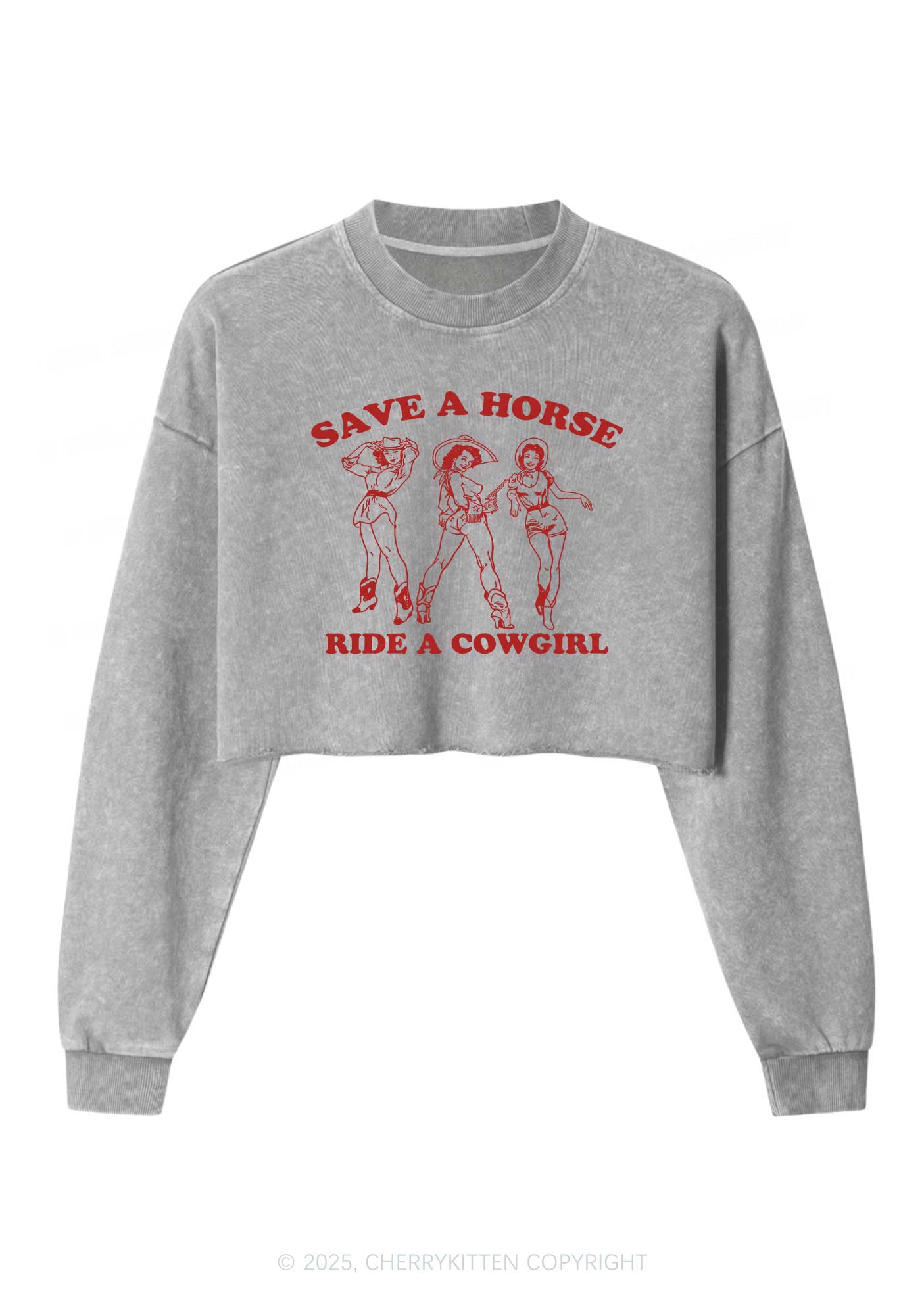 Ride A Cowgirl Pride Y2K Crop Washed Sweatshirts Cherrykitten - Image 3