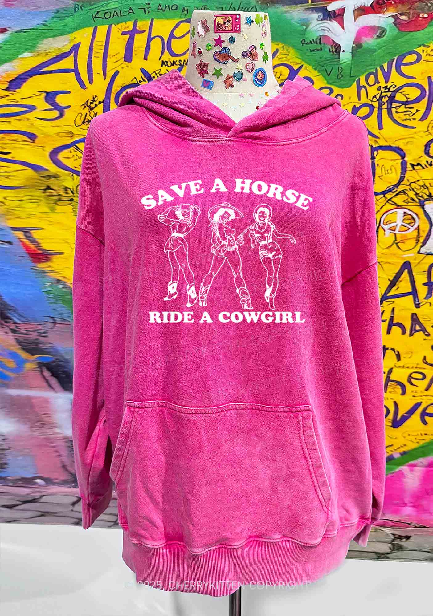 Ride A Cowgirl Pride Y2K Washed Hoodie Cherrykitten - Image 2