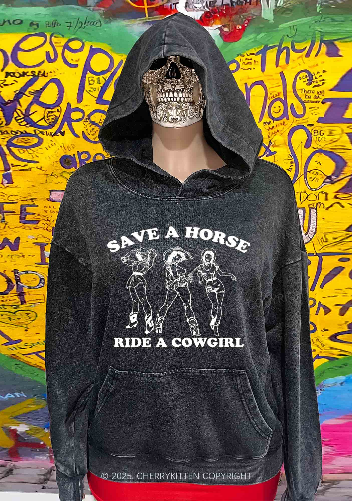 Ride A Cowgirl Pride Y2K Washed Hoodie Cherrykitten - Image 3