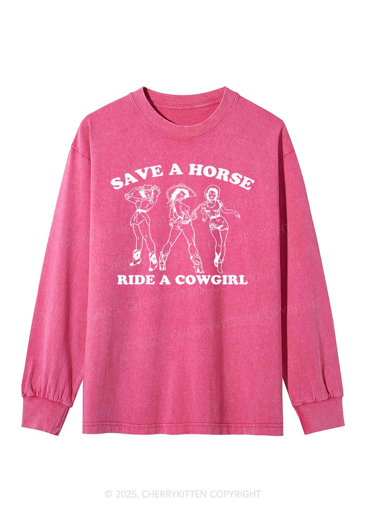 Ride A Cowgirl Pride Y2K Washed Long Sleeves Cherrykitten - Image 2