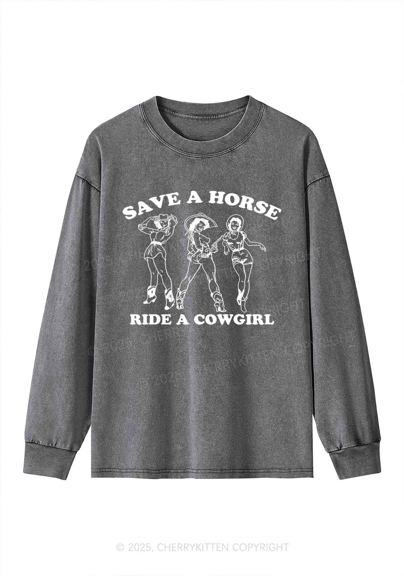 Ride A Cowgirl Pride Y2K Washed Long Sleeves Cherrykitten - Image 3