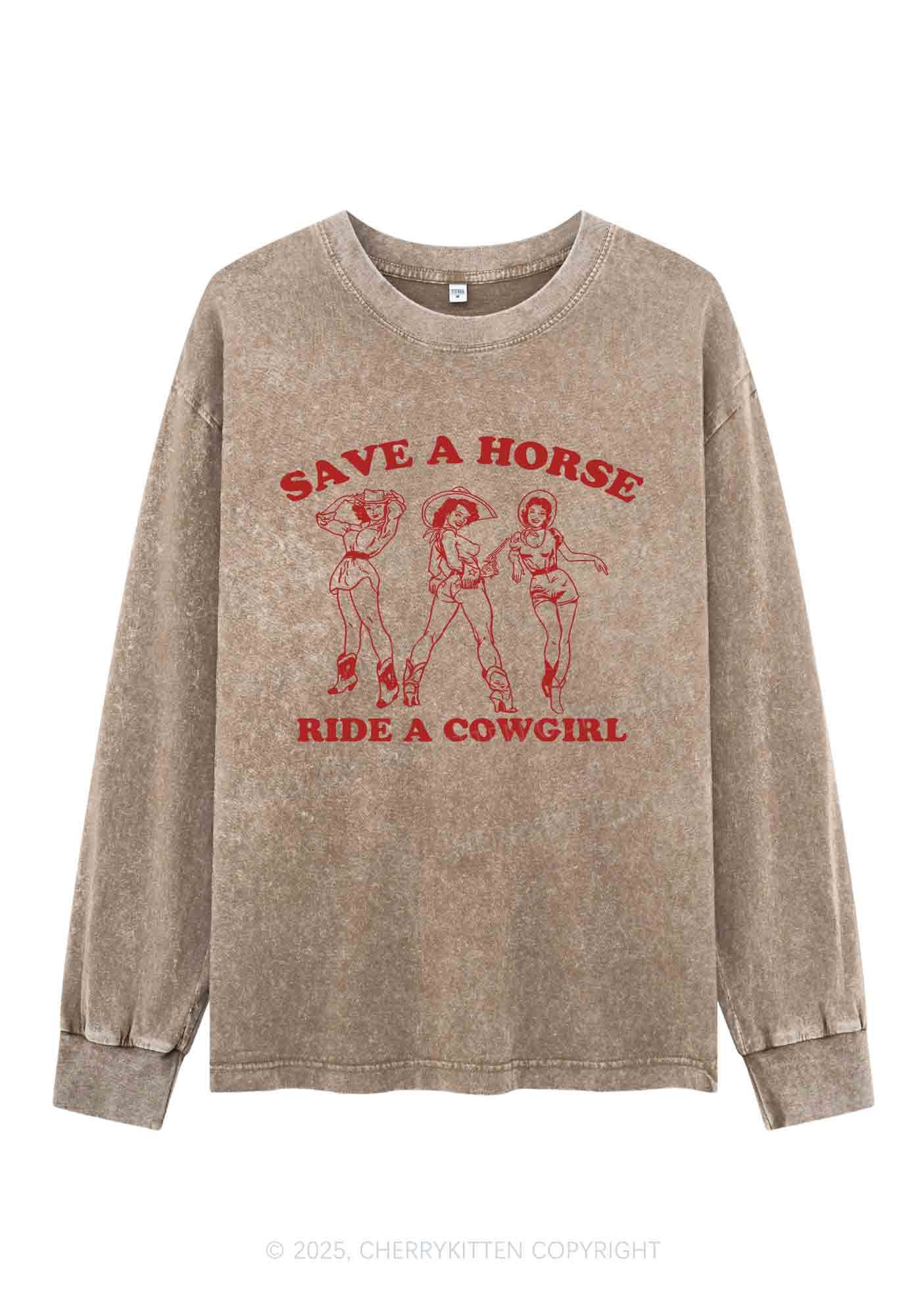 Ride A Cowgirl Pride Y2K Washed Long Sleeves Cherrykitten - Image 4