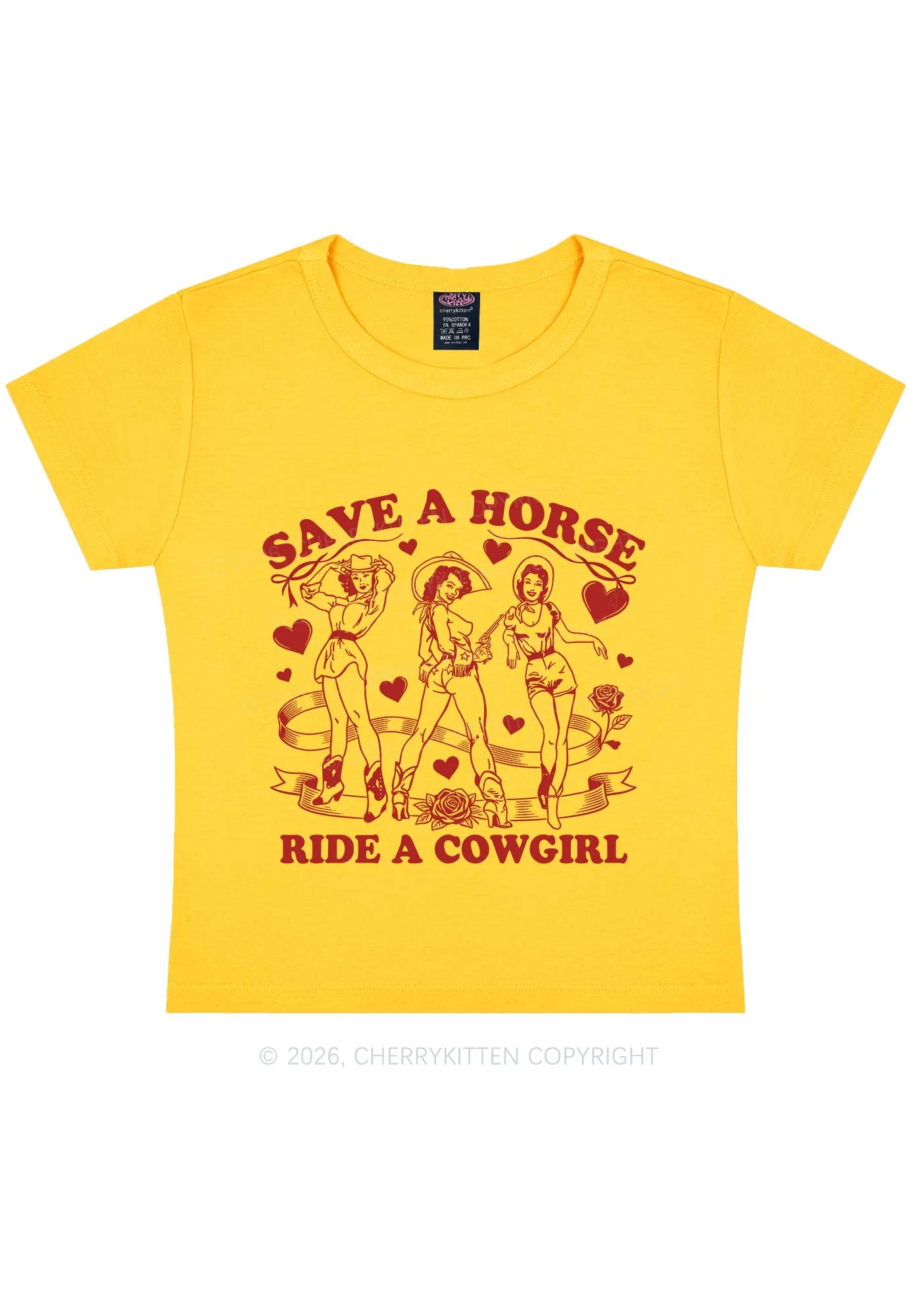 Ride A Cowgirl Valentine's Day Y2K Baby Tee Cherrykitten - Image 3
