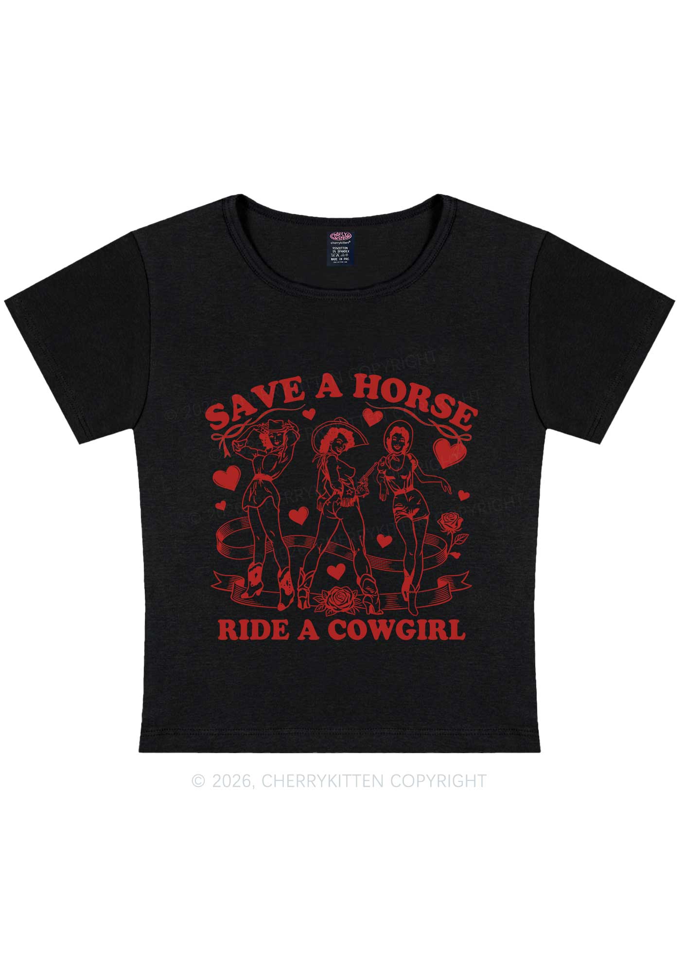 Ride A Cowgirl Valentine's Day Y2K Baby Tee Cherrykitten - Image 5