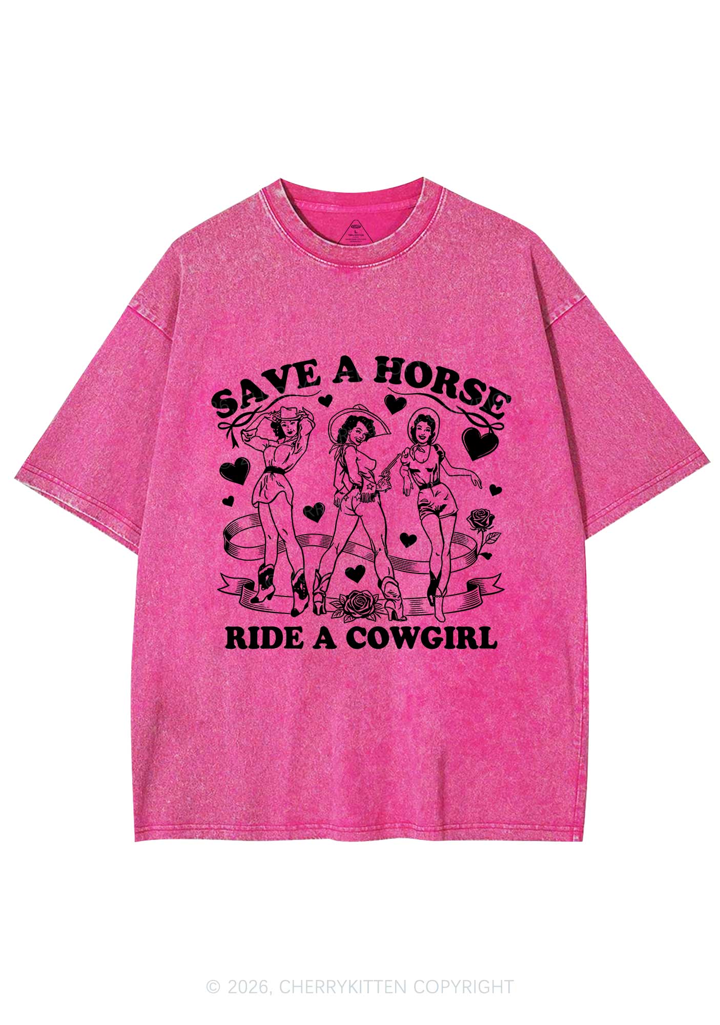 Ride A Cowgirl Valentine's Day Y2K Shirts Washed Tee Cherrykitten - Image 4