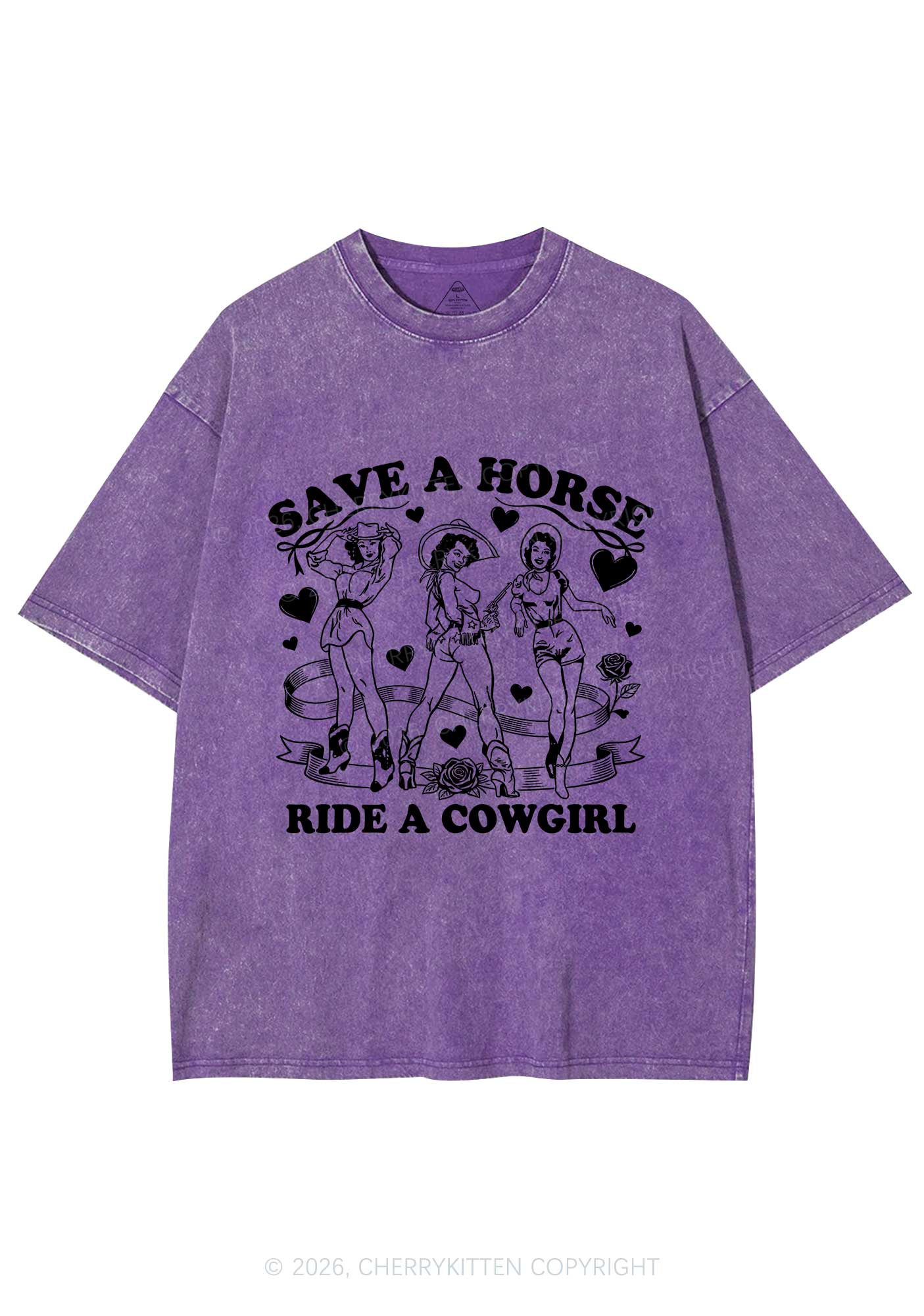 Ride A Cowgirl Valentine's Day Y2K Shirts Washed Tee Cherrykitten - Image 5