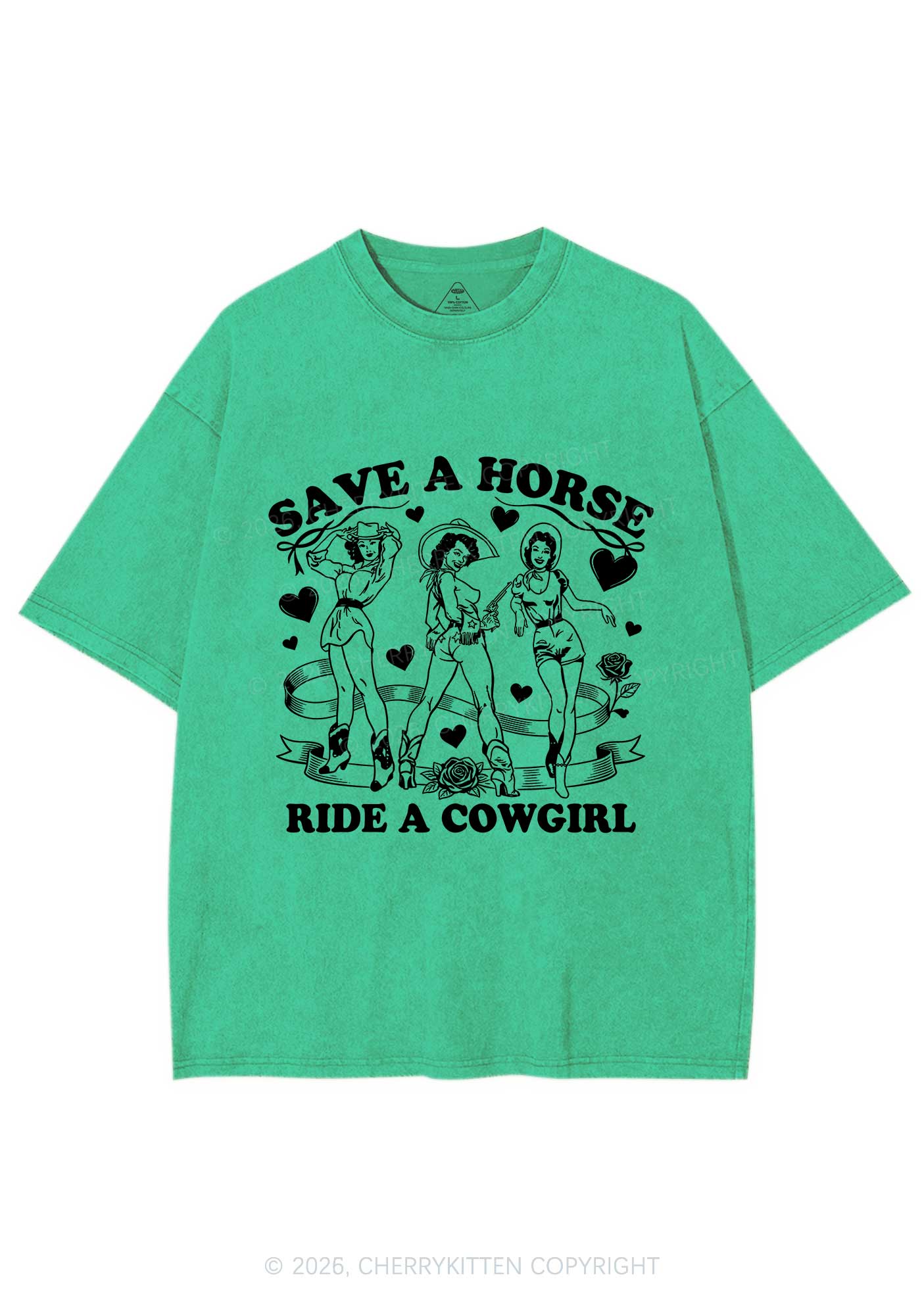 Ride A Cowgirl Valentine's Day Y2K Shirts Washed Tee Cherrykitten - Image 6