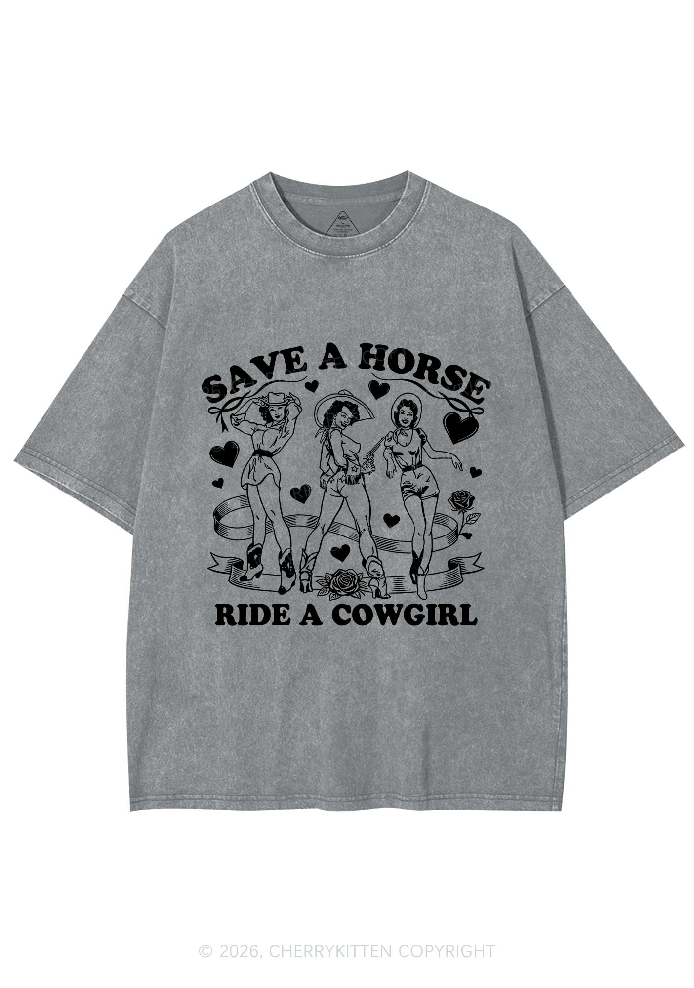 Ride A Cowgirl Valentine's Day Y2K Shirts Washed Tee Cherrykitten - Image 7