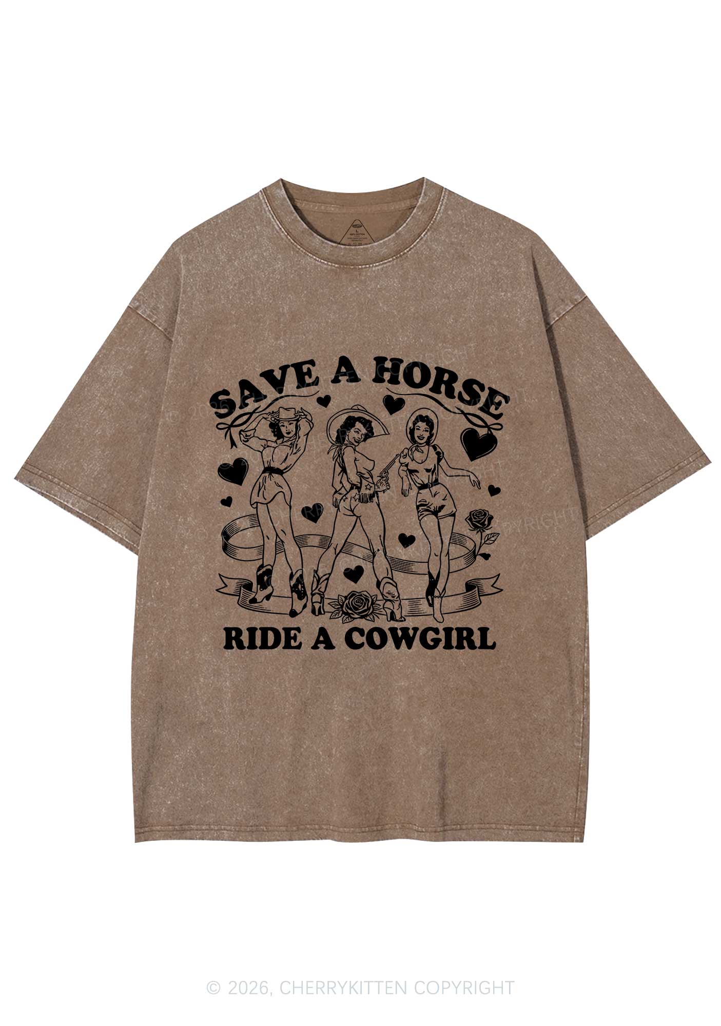 Ride A Cowgirl Valentine's Day Y2K Shirts Washed Tee Cherrykitten - Image 8