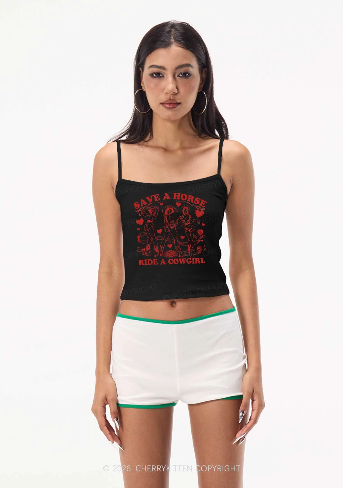 Ride A Cowgirl Valentine's Day Y2K Spaghetti Strap Cami Cherrykitten - Image 2