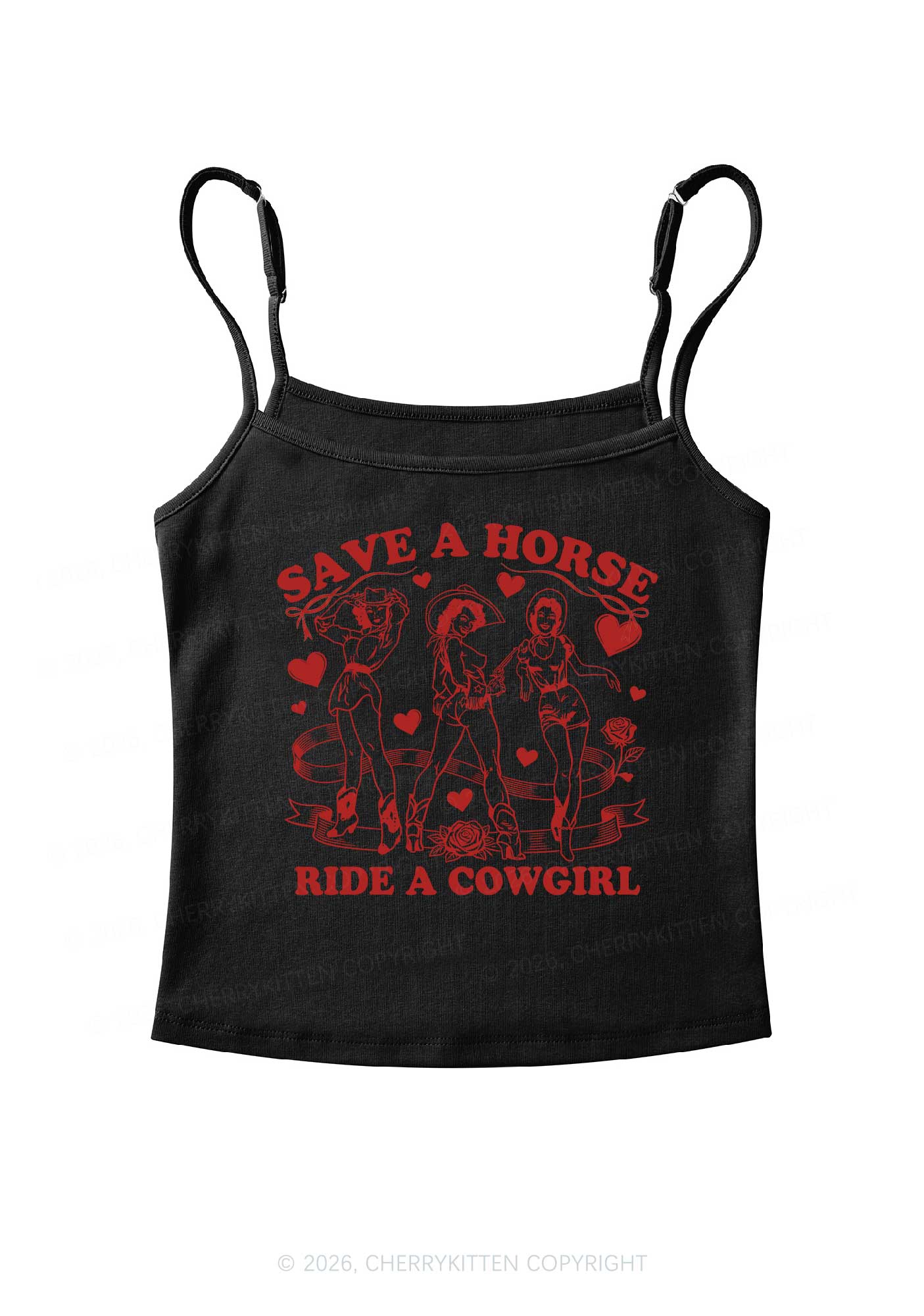 Ride A Cowgirl Valentine's Day Y2K Spaghetti Strap Cami Cherrykitten - Image 3