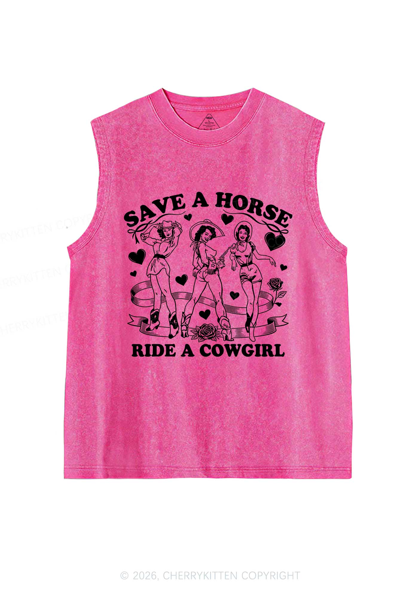Ride A Cowgirl Valentine's Day Y2K Washed Muscle Tank Cherrykitten - Image 3