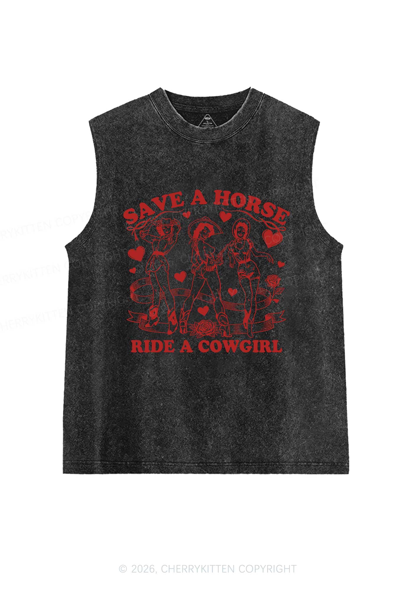 Ride A Cowgirl Valentine's Day Y2K Washed Muscle Tank Cherrykitten - Image 4