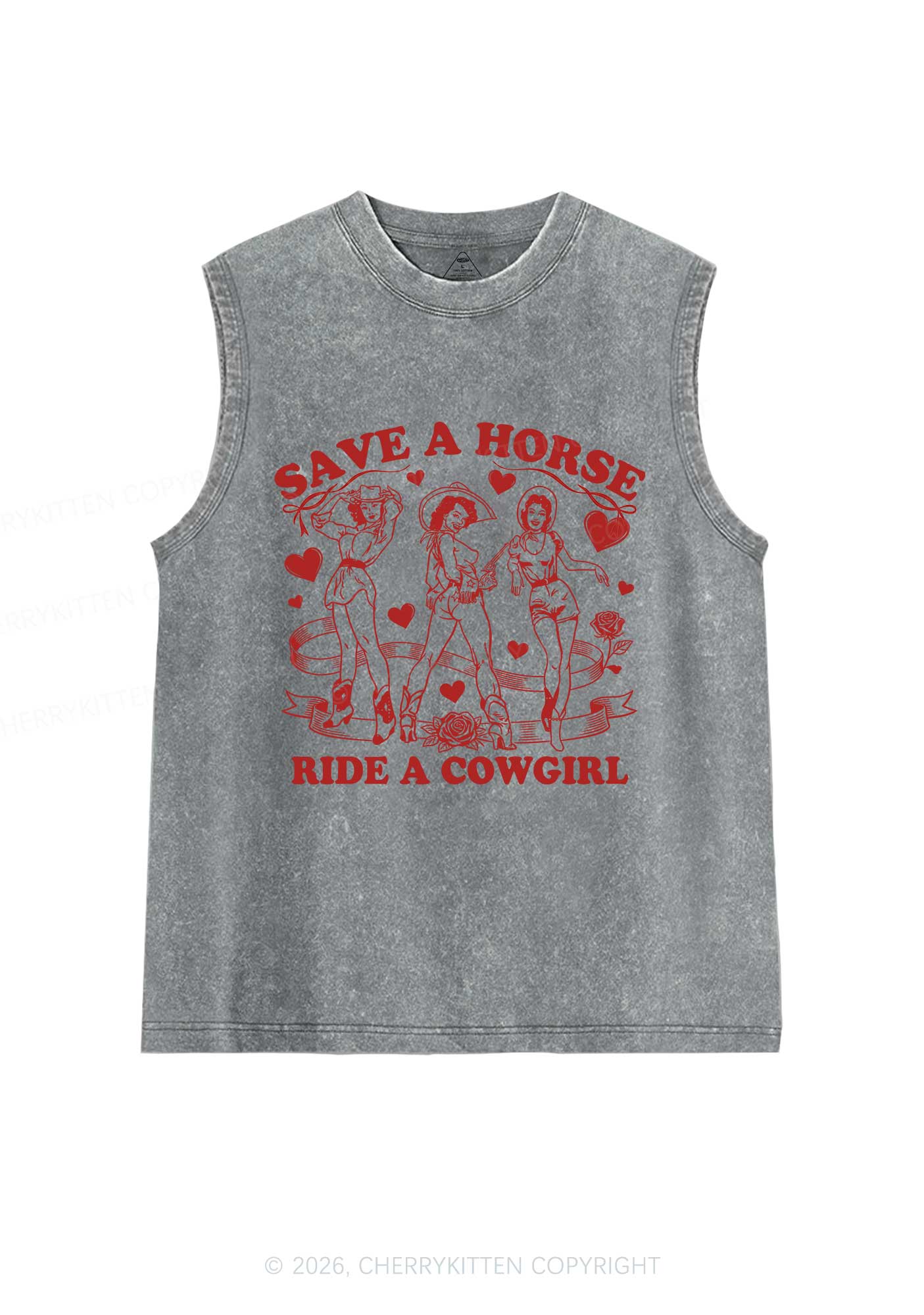 Ride A Cowgirl Valentine's Day Y2K Washed Muscle Tank Cherrykitten - Image 5
