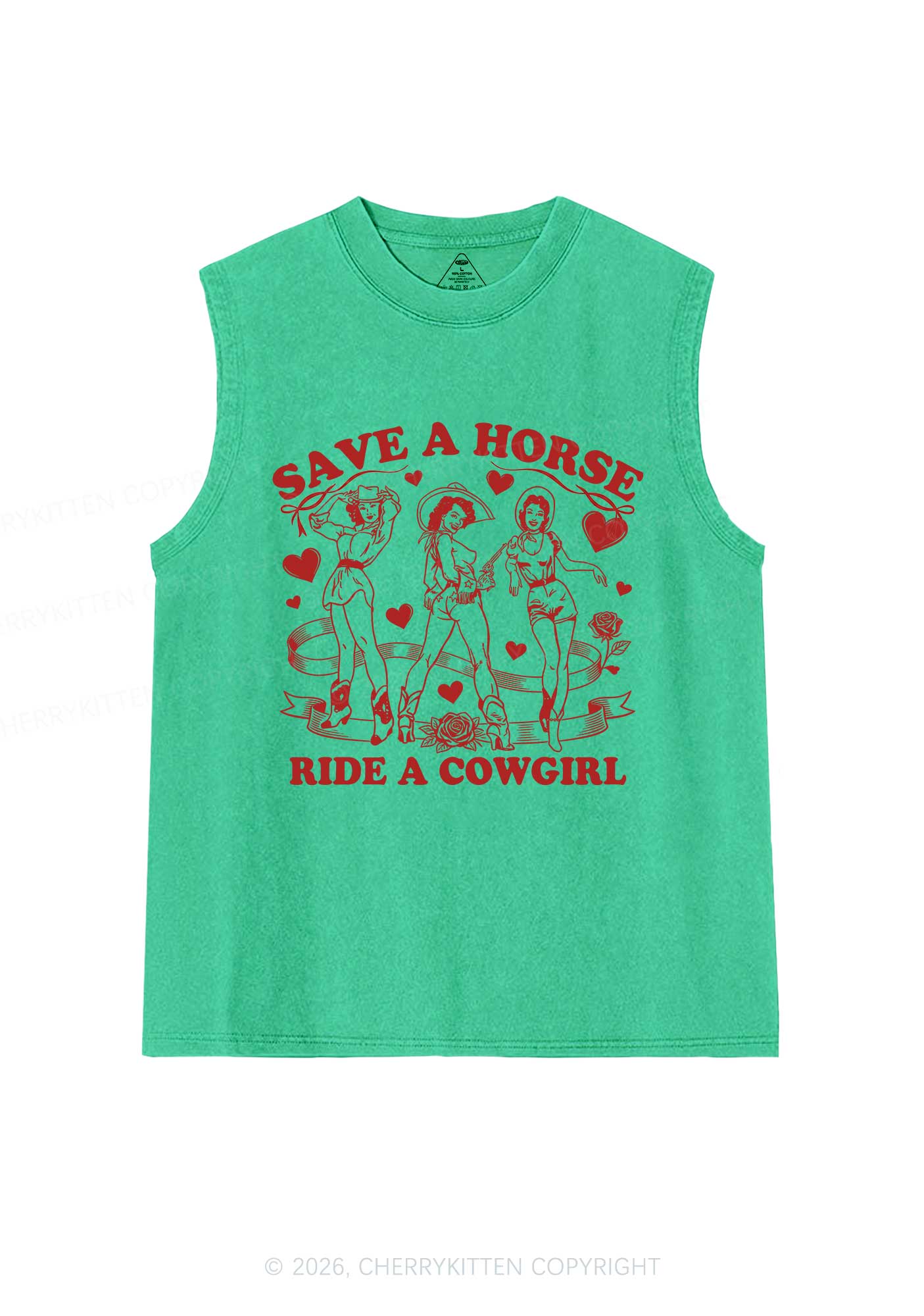 Ride A Cowgirl Valentine's Day Y2K Washed Muscle Tank Cherrykitten - Image 6