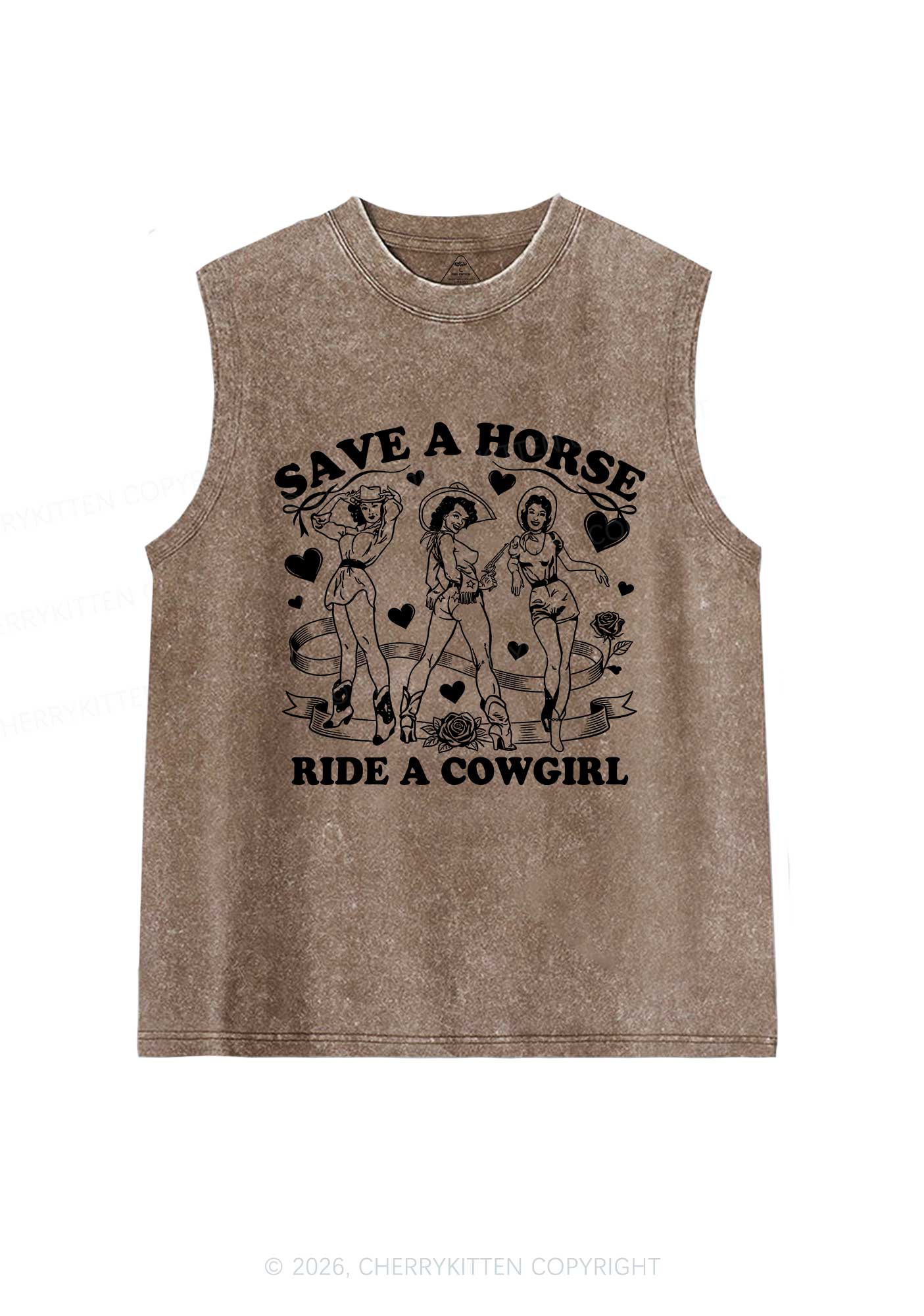 Ride A Cowgirl Valentine's Day Y2K Washed Muscle Tank Cherrykitten - Image 7