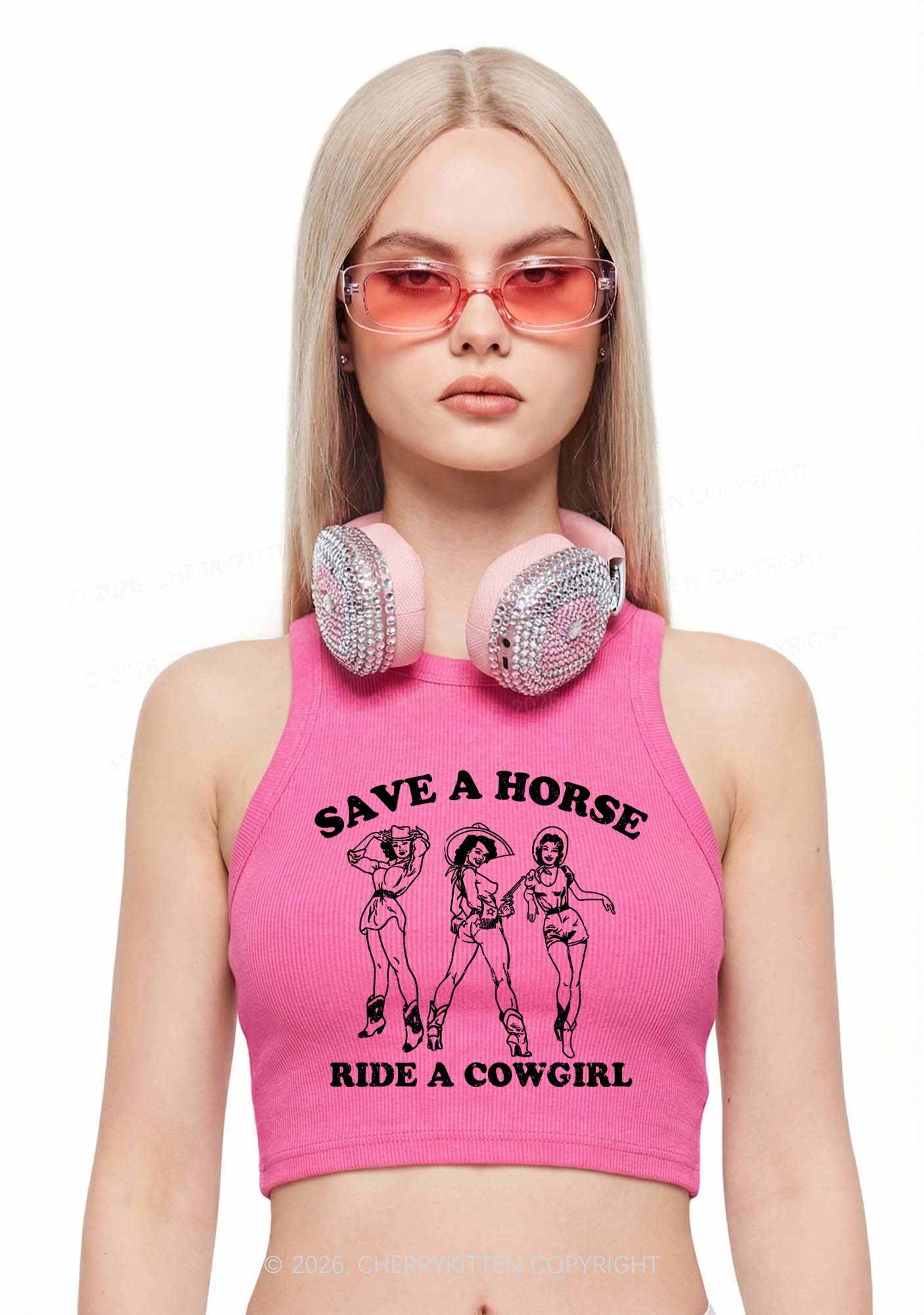 Ride A Cowgirl Y2K Crop Tank Top Cherrykitten - Image 2