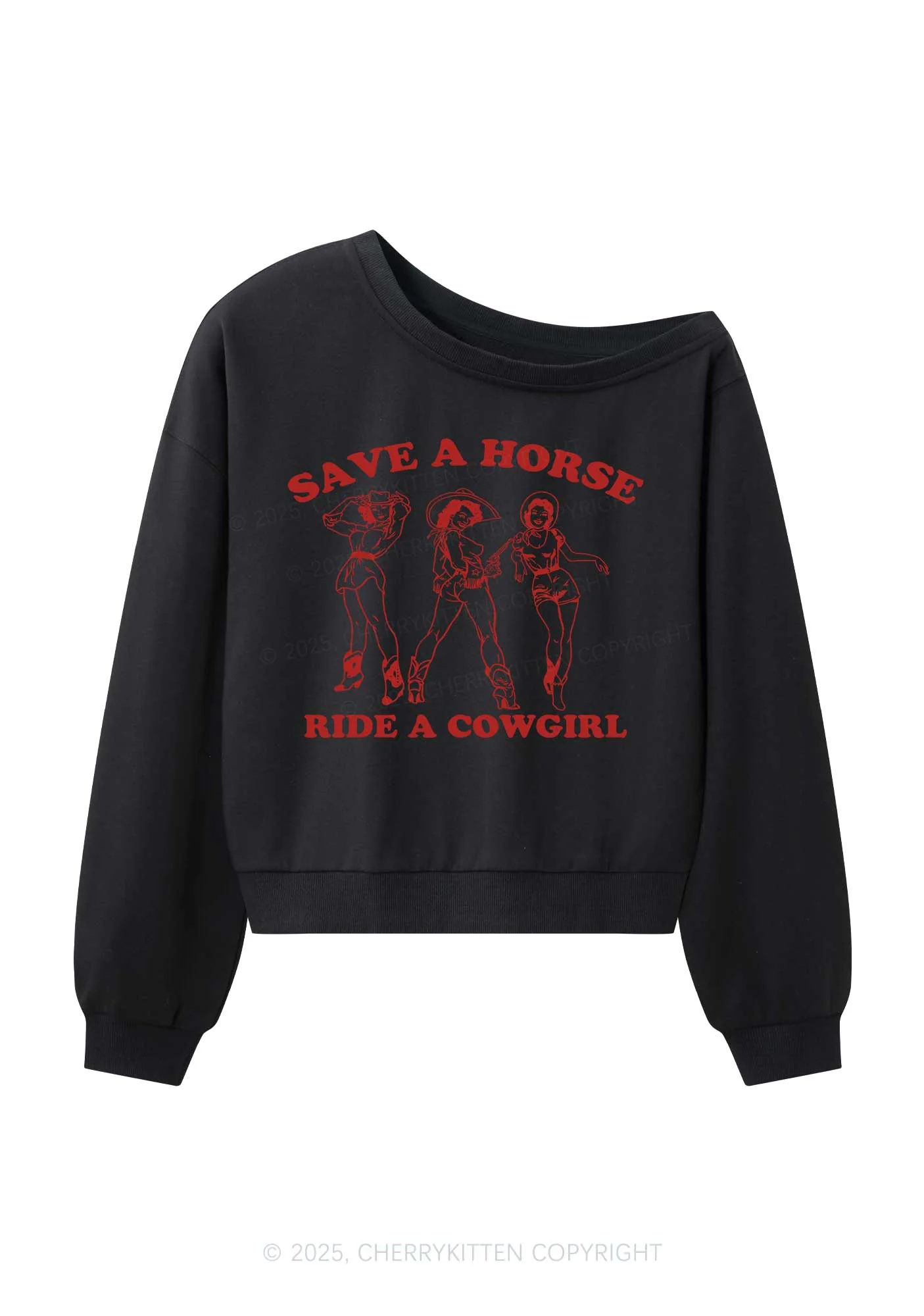 Ride A Cowgirl Y2K Off Shoulder Sweatshirts Cherrykitten - Image 3