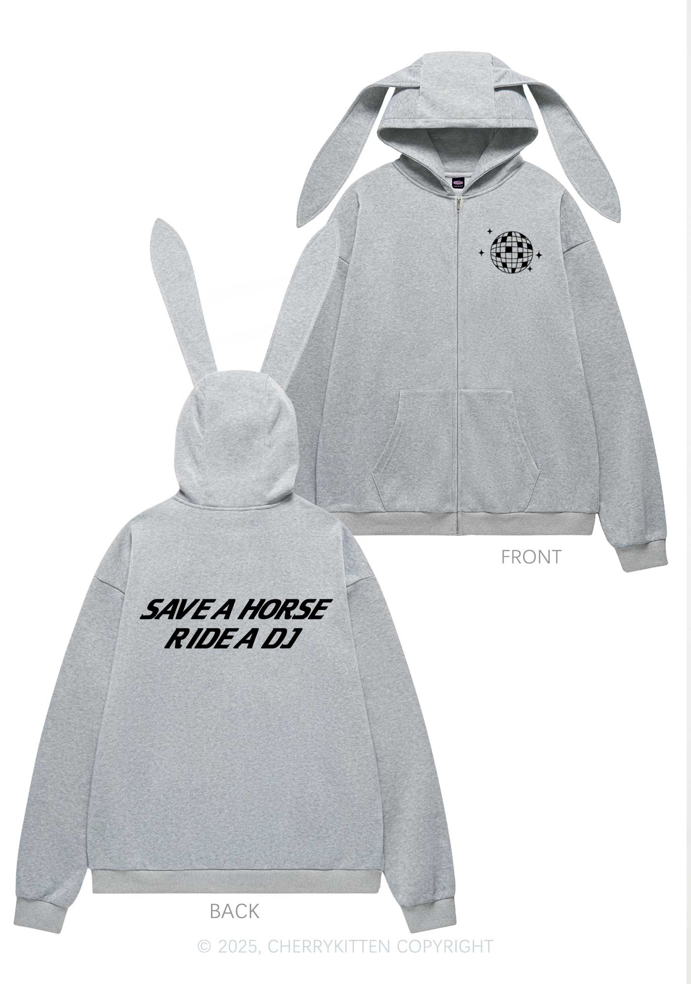 Ride A DJ Y2K Bunny Ear Zip Hoodie Cherrykitten - Image 5