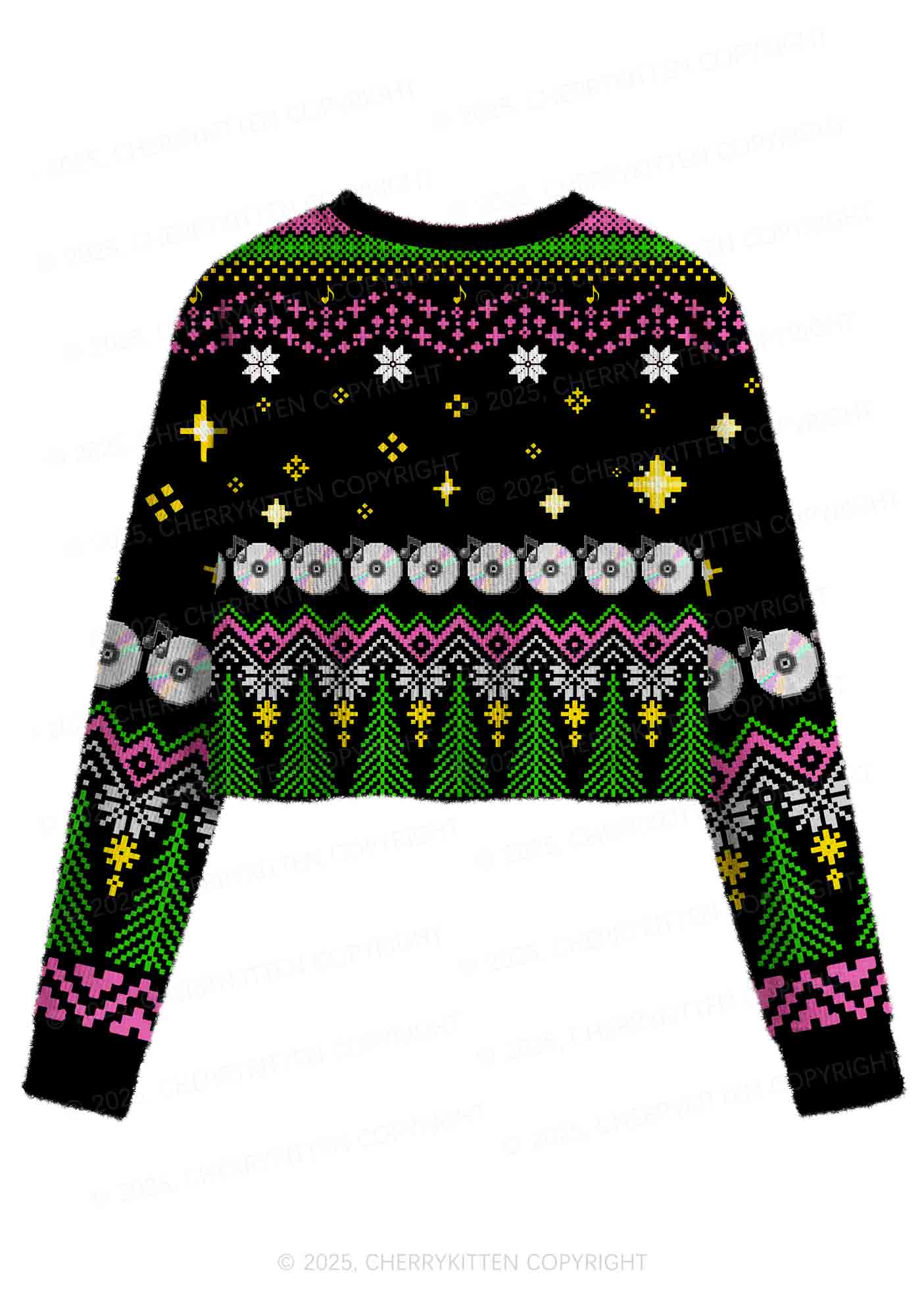 Ride A DJ Y2K Christmas Crop Knit Sweatshirt Cherrykitten - Image 2