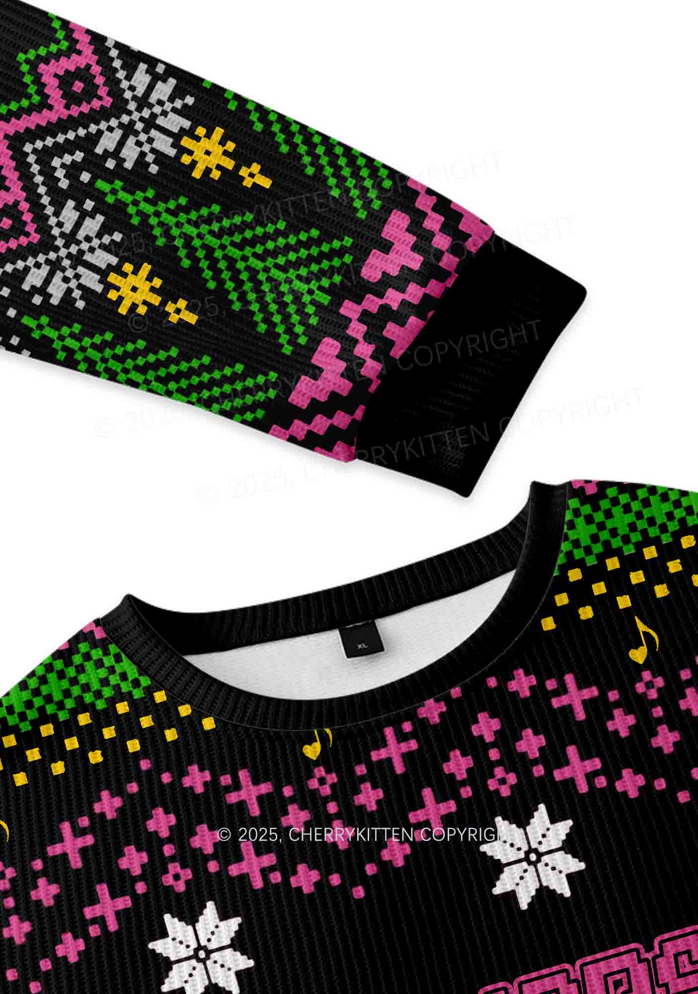 Ride A DJ Y2K Christmas Knit Sweatshirt Cherrykitten - Image 3