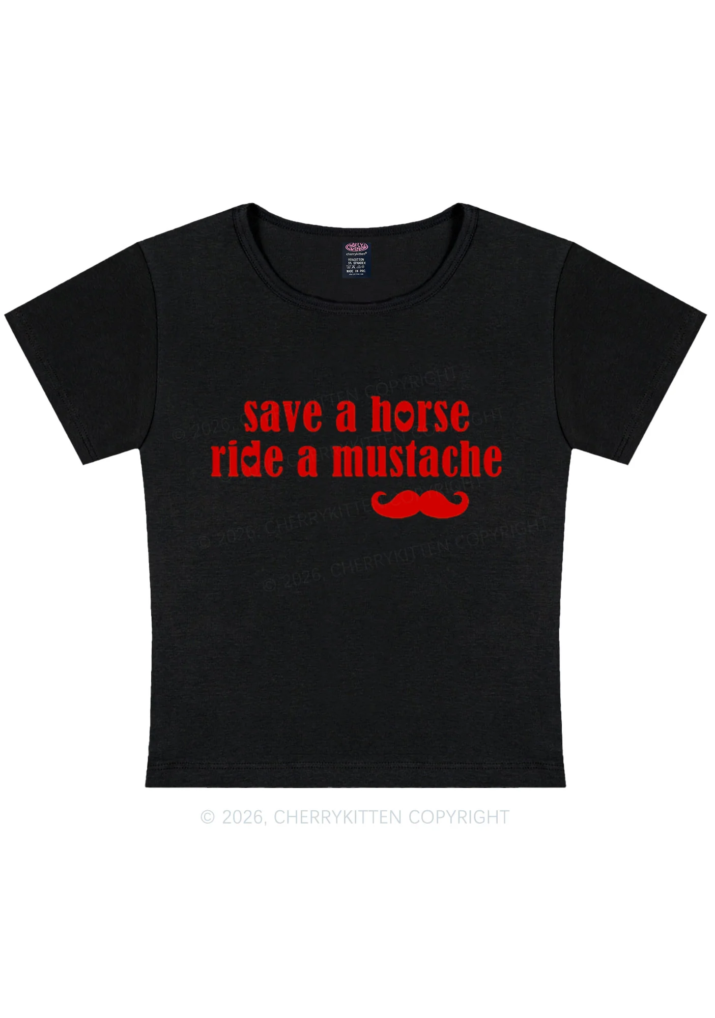 Ride A Mustache Valentine's Day Y2K Baby Tee Cherrykitten - Image 3