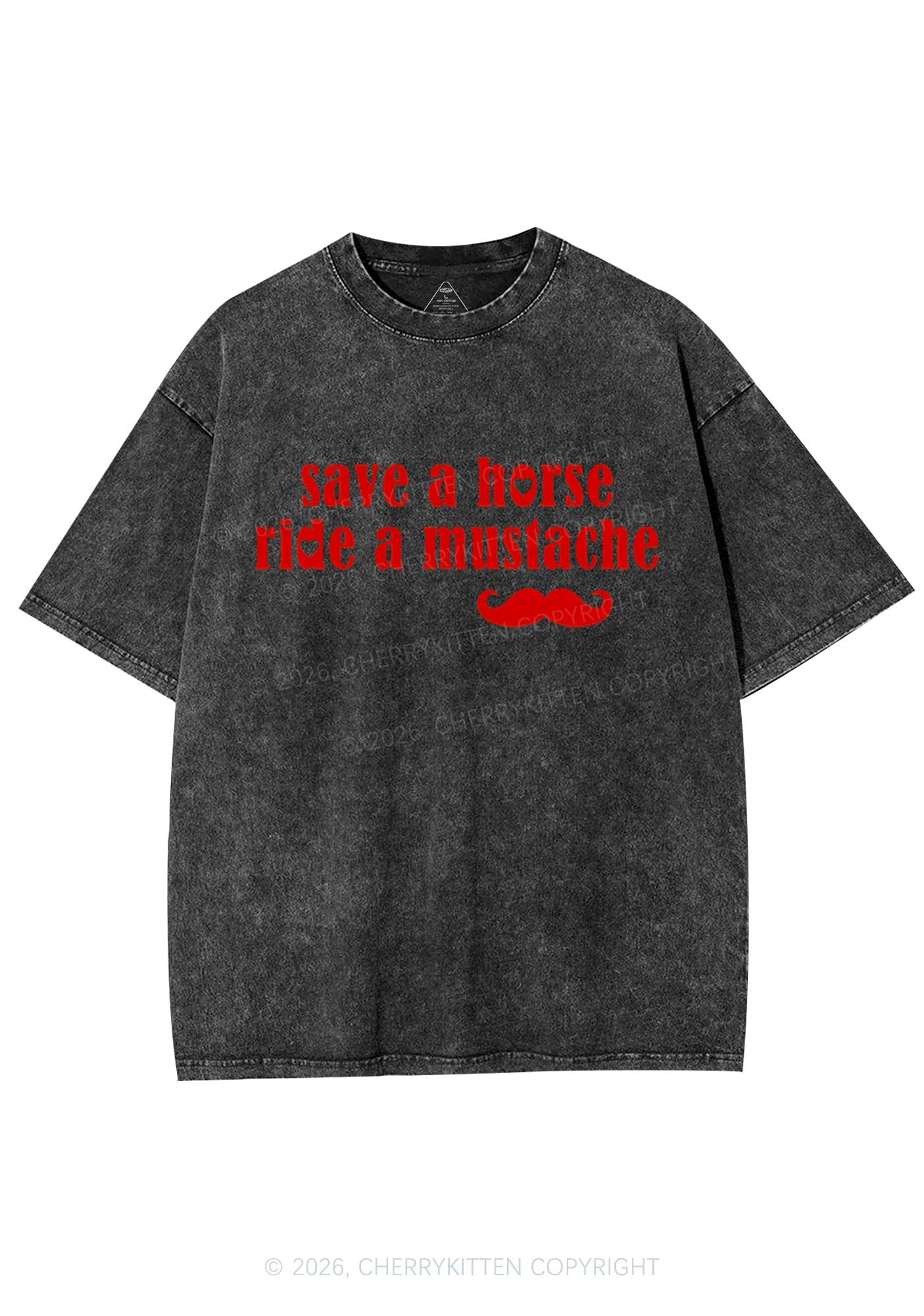 Ride A Mustache Valentine's Day Y2K Shirts Washed Tee Cherrykitten - Image 3