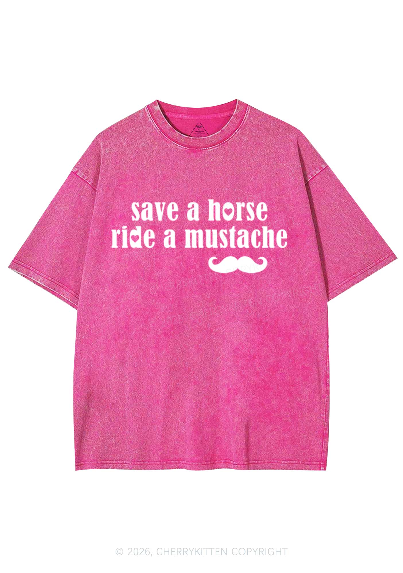 Ride A Mustache Valentine's Day Y2K Shirts Washed Tee Cherrykitten - Image 4