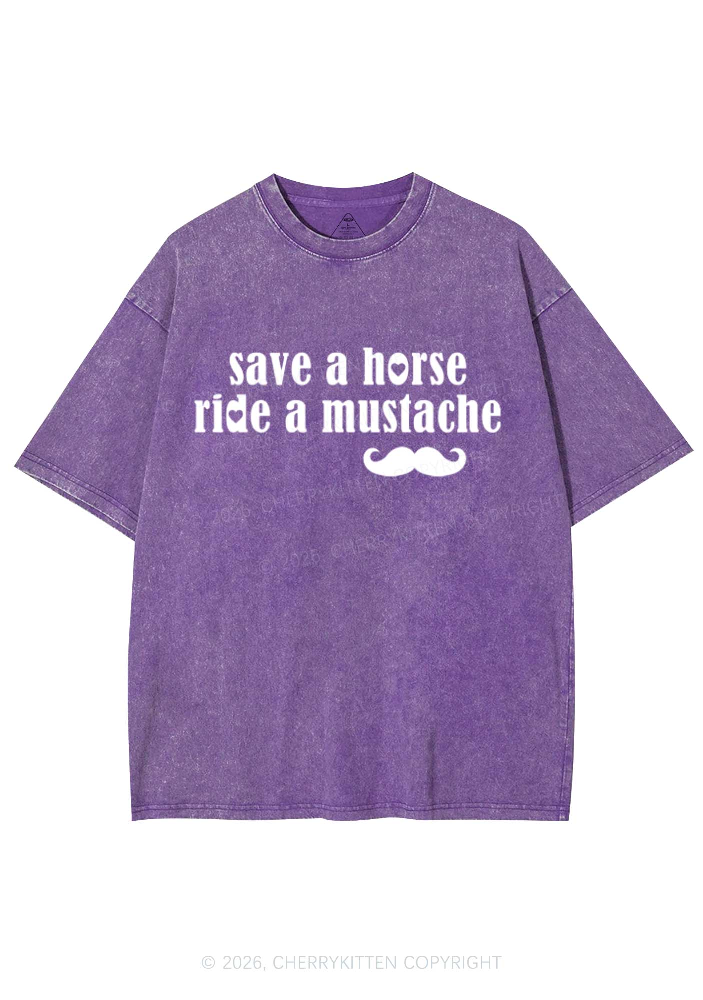 Ride A Mustache Valentine's Day Y2K Shirts Washed Tee Cherrykitten - Image 5