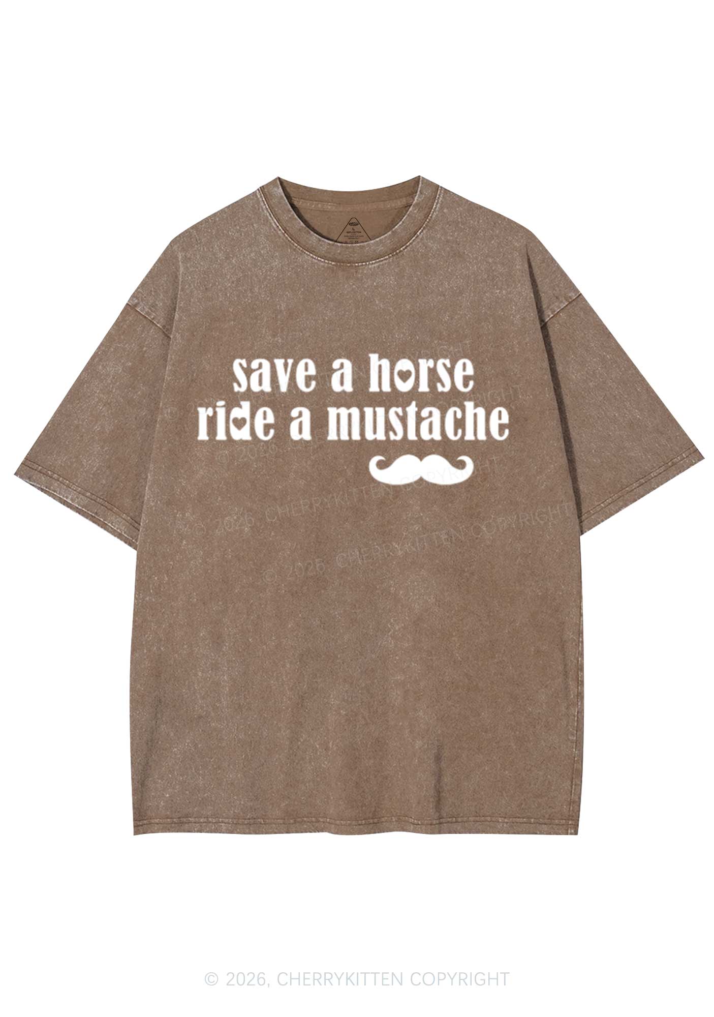 Ride A Mustache Valentine's Day Y2K Shirts Washed Tee Cherrykitten - Image 6