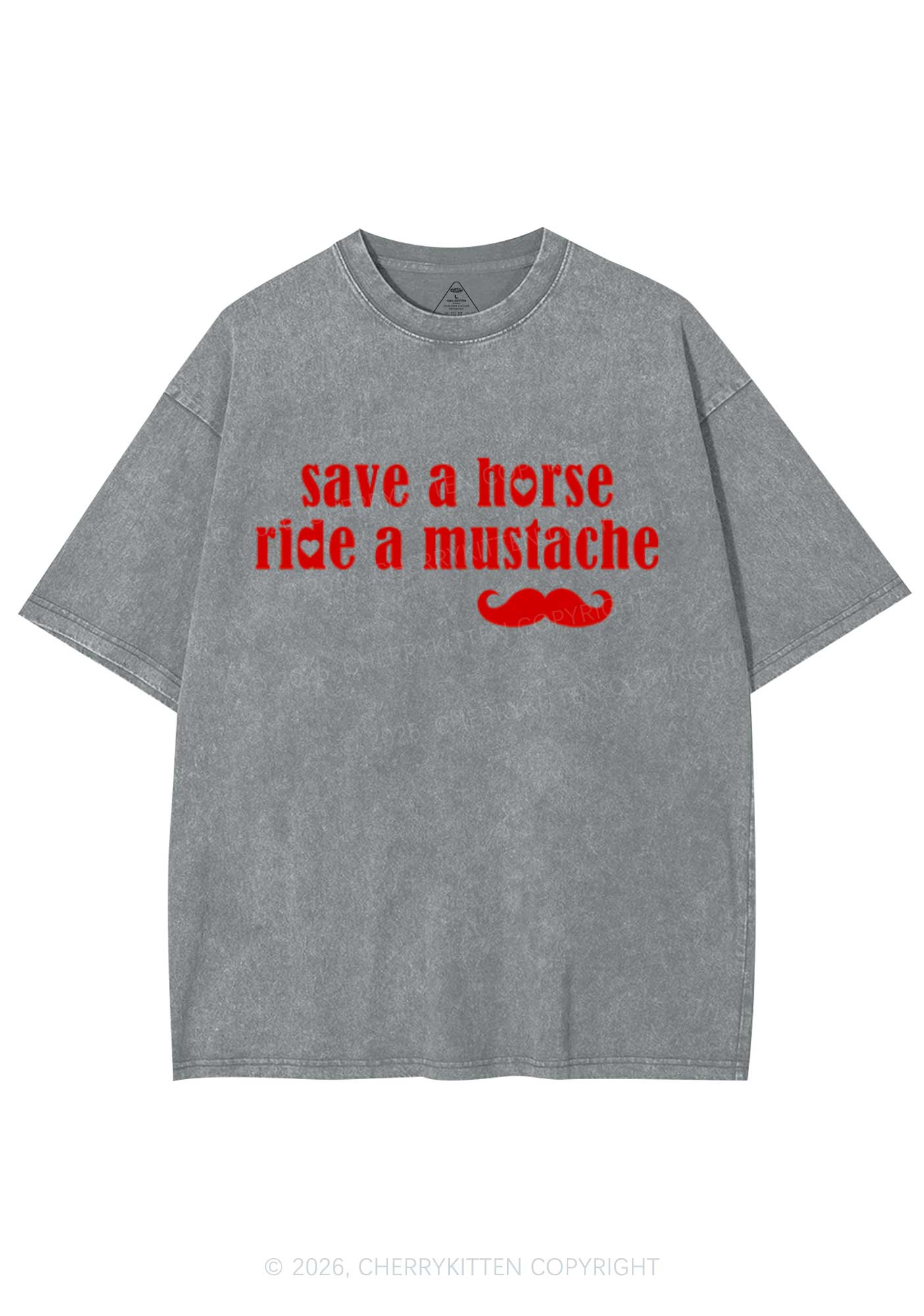 Ride A Mustache Valentine's Day Y2K Shirts Washed Tee Cherrykitten - Image 8