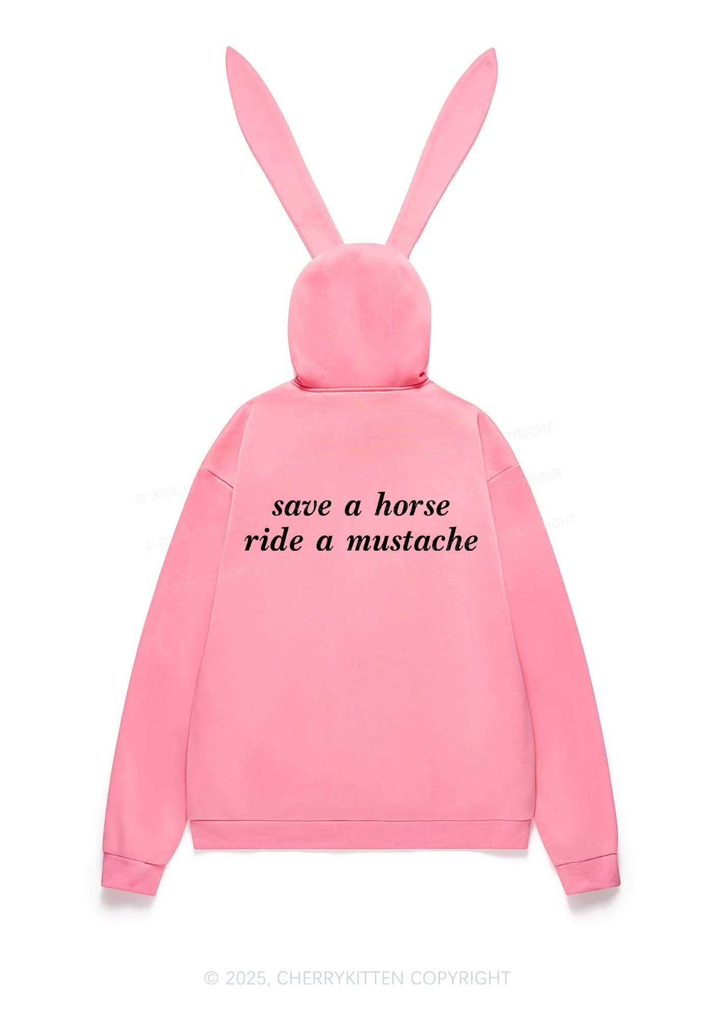 Ride A Mustache Y2K Bunny Ear Zip Hoodie Cherrykitten - Image 2