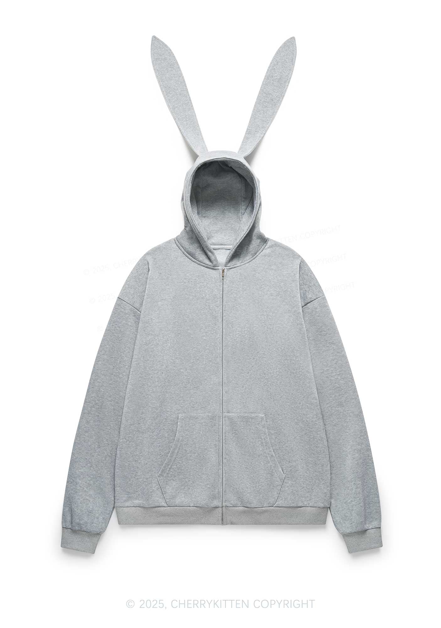 Ride A Mustache Y2K Bunny Ear Zip Hoodie Cherrykitten - Image 4